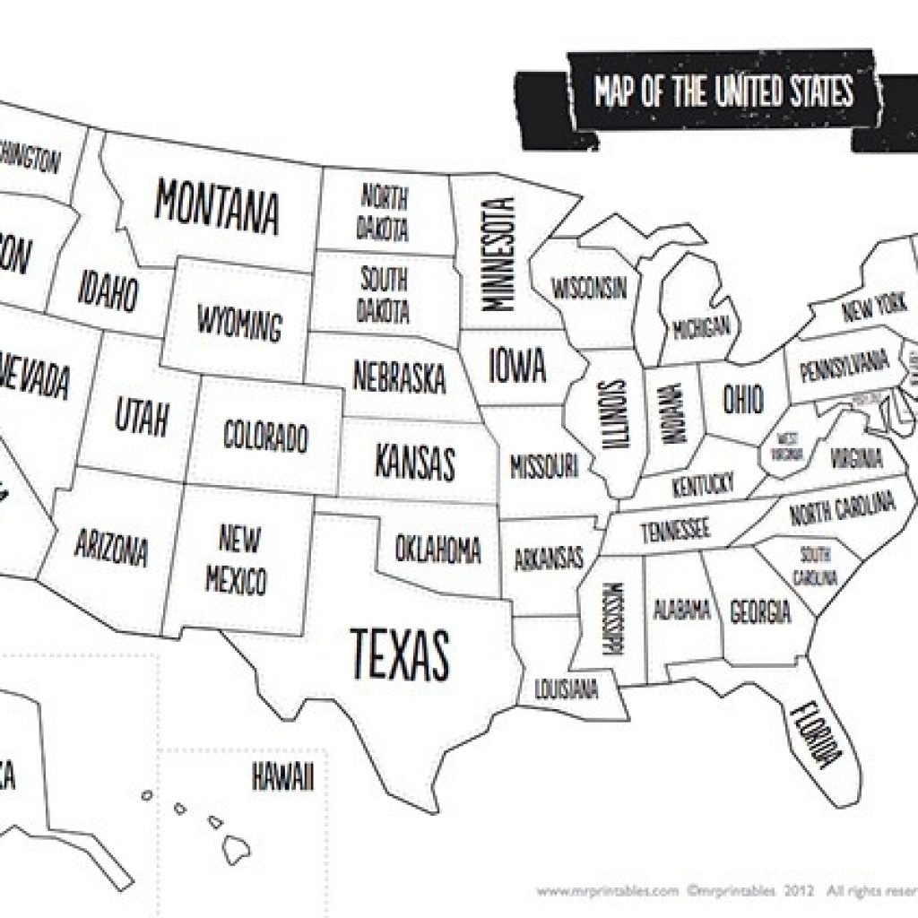 Printable Black And White Map Of The United States