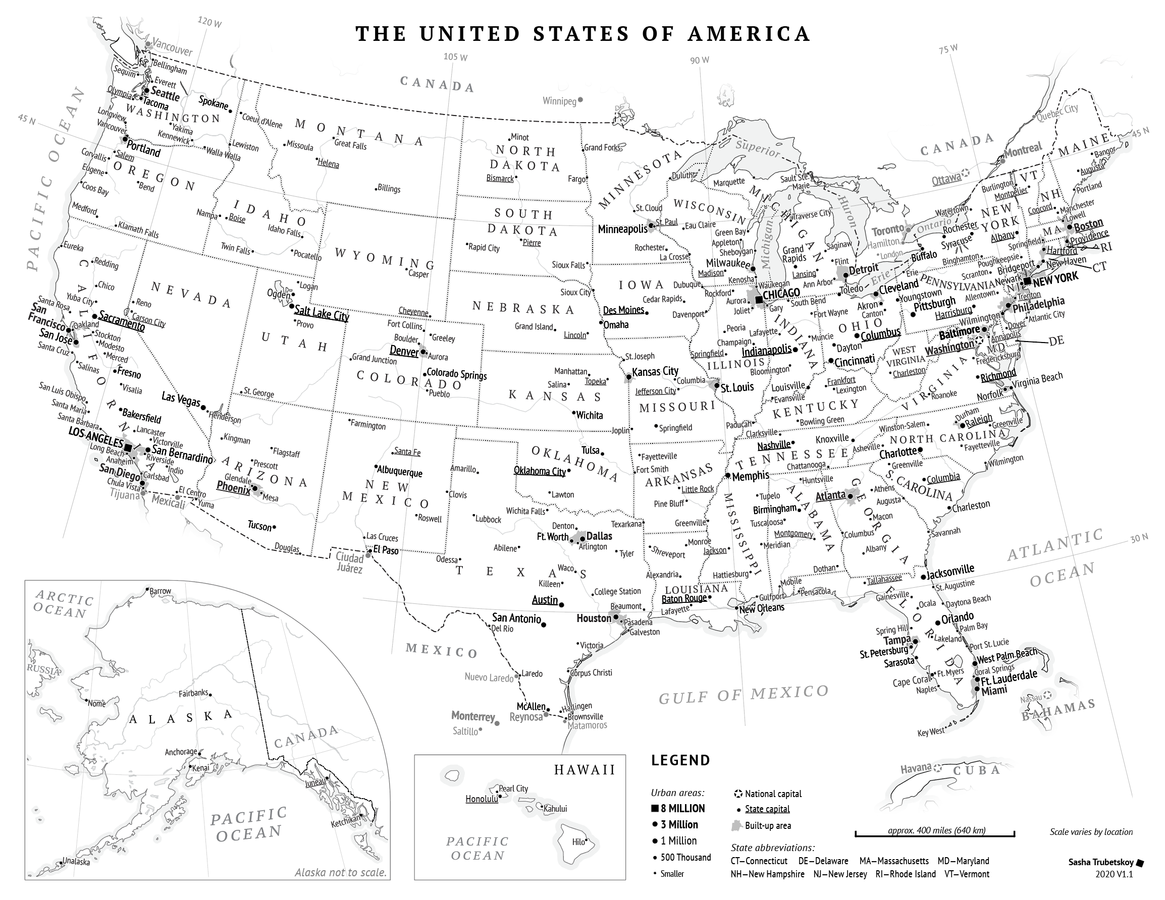 Printable Black And White Map Of USA