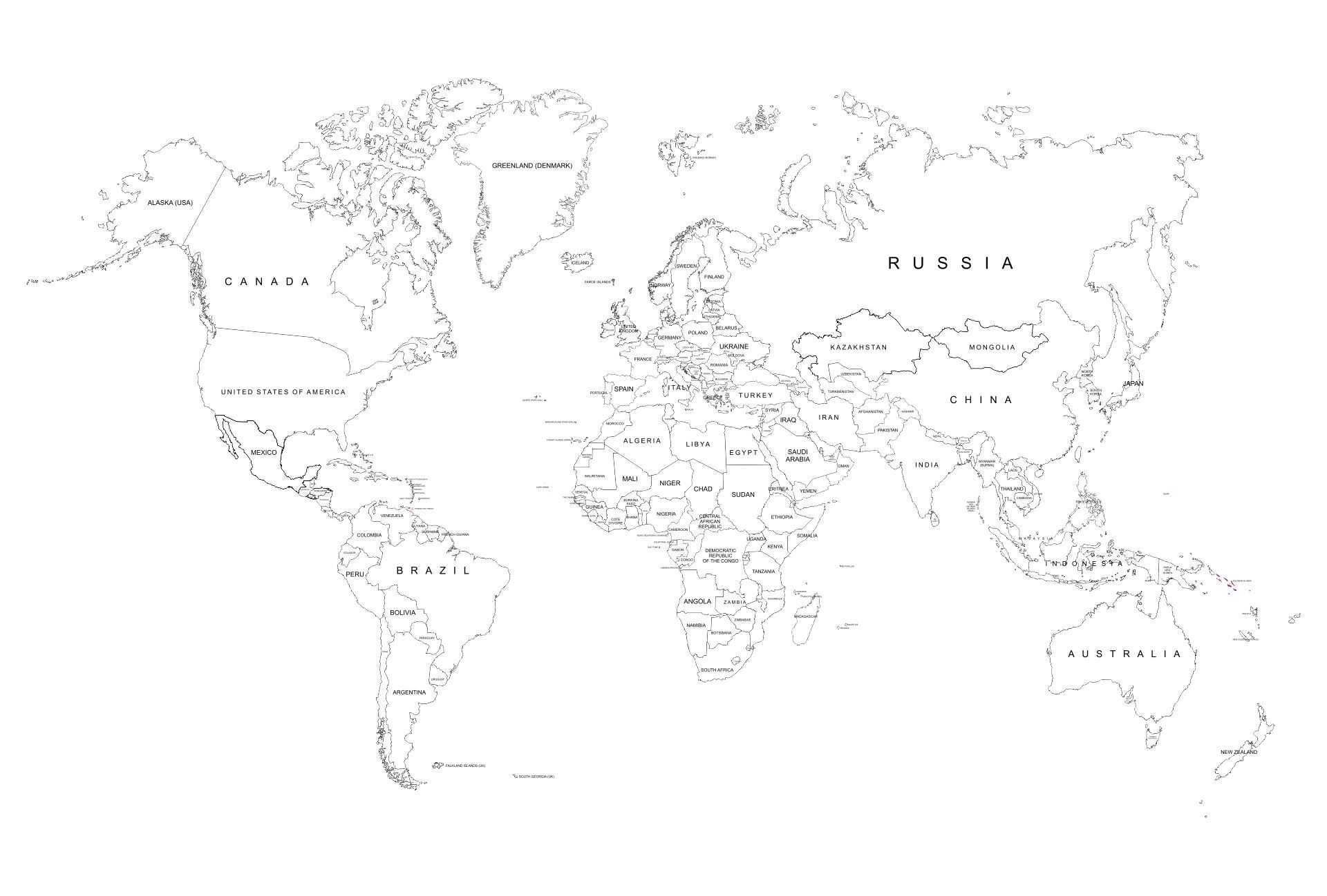 Printable Black And White World Map With Country Names