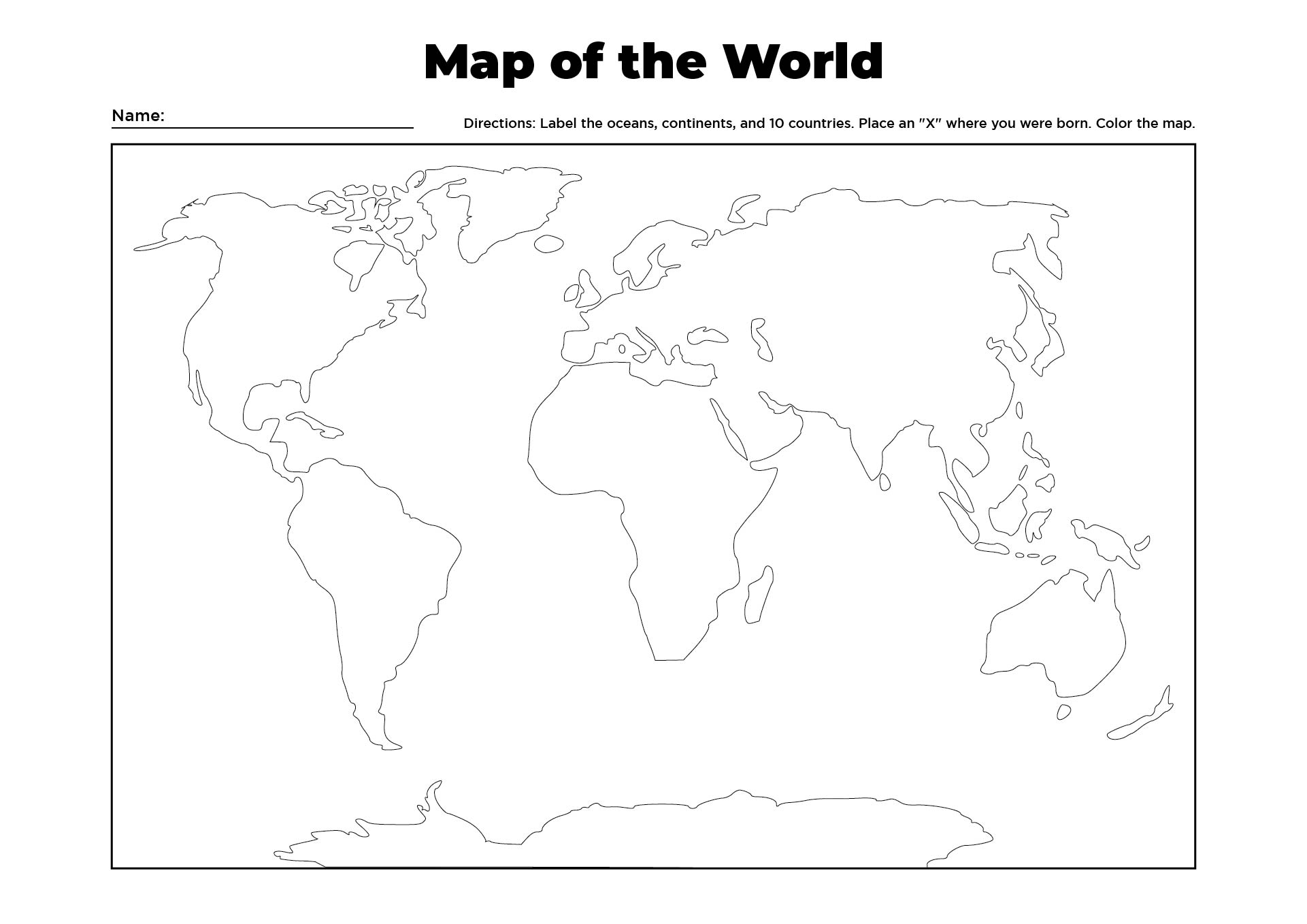 Printable Blank World Map Worksheet