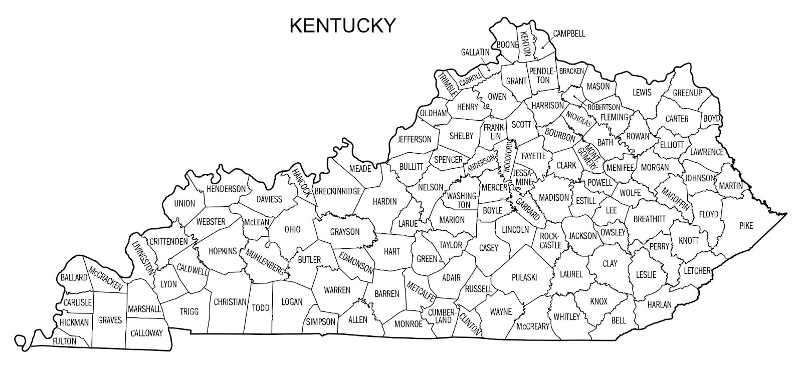 Printable County Map Of Kentucky