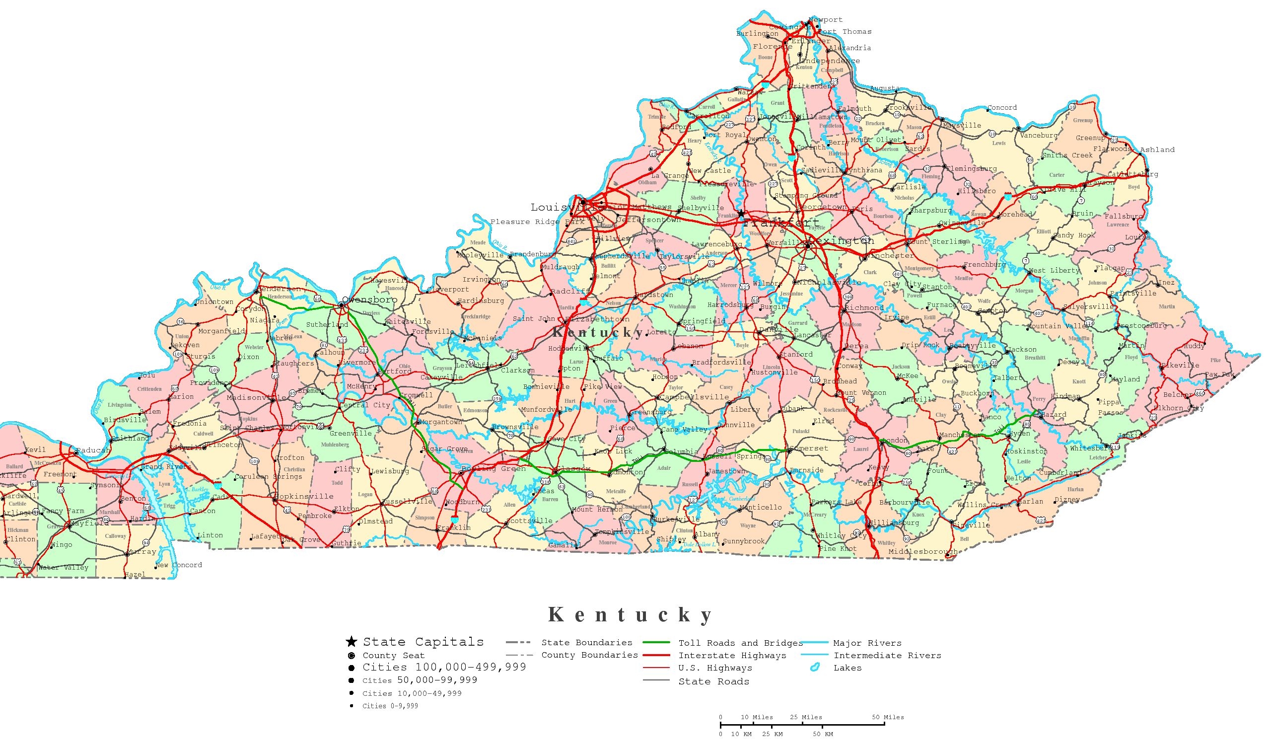 Printable County Map Of Kentucky Bernard