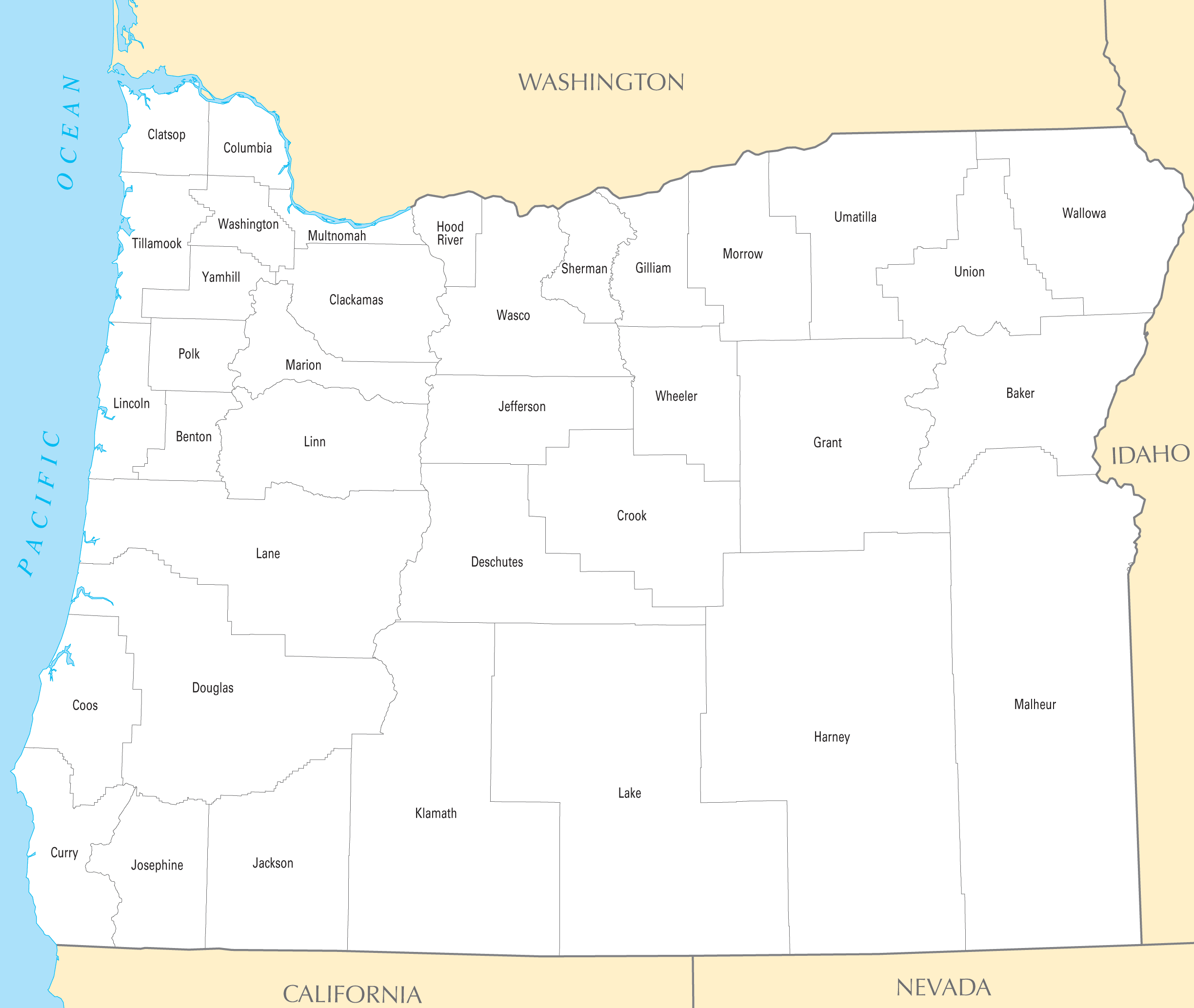 Printable County Map Of Oregon