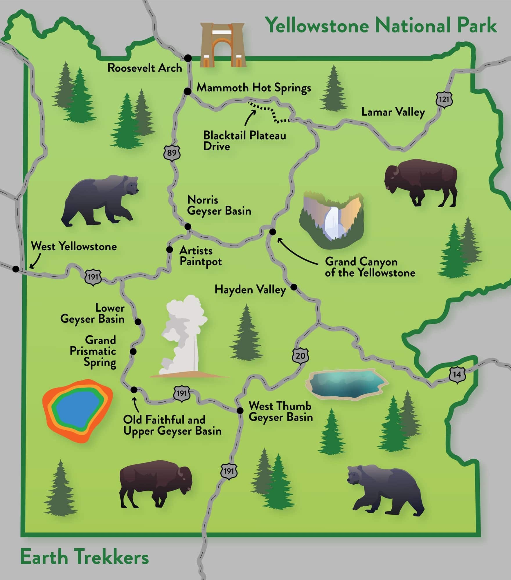 Printable Detailed Map Of Yellowstone National Parkyellowstone Area Map