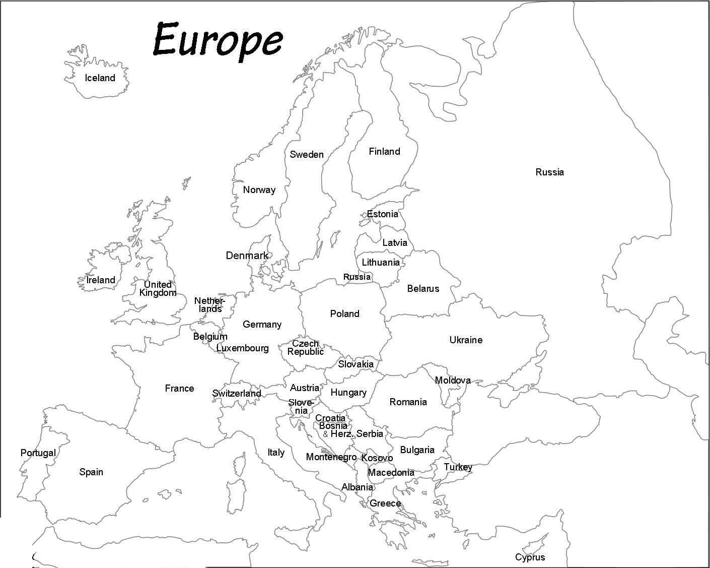 Printable Europe Map Black And White 3 Free Download And Print For You