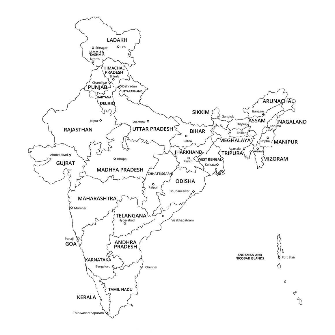 Printable India Map Black White Free Download And Print For You 