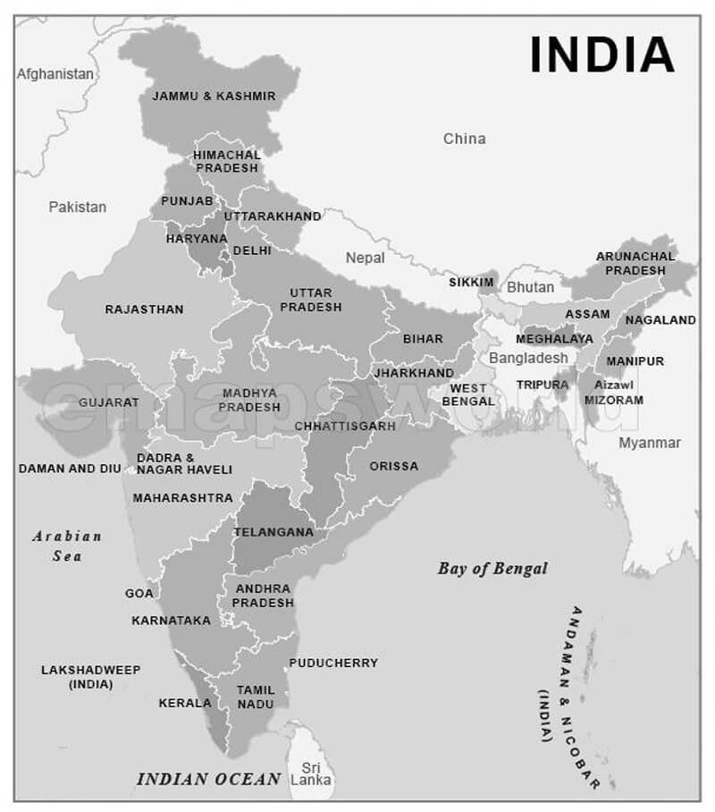 Printable India Map Black White Free Download And Print For You