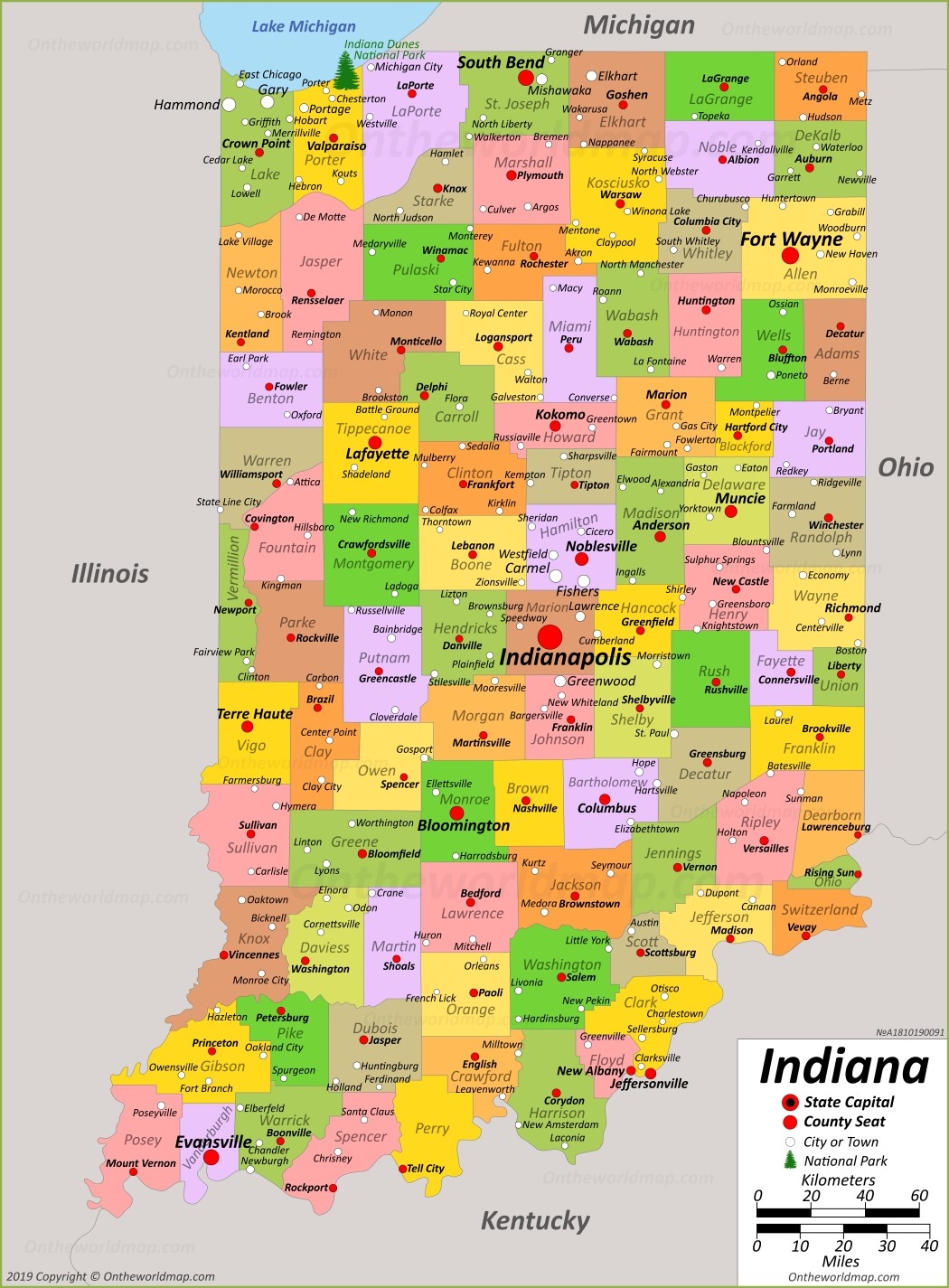 Printable Indiana Map With Cities