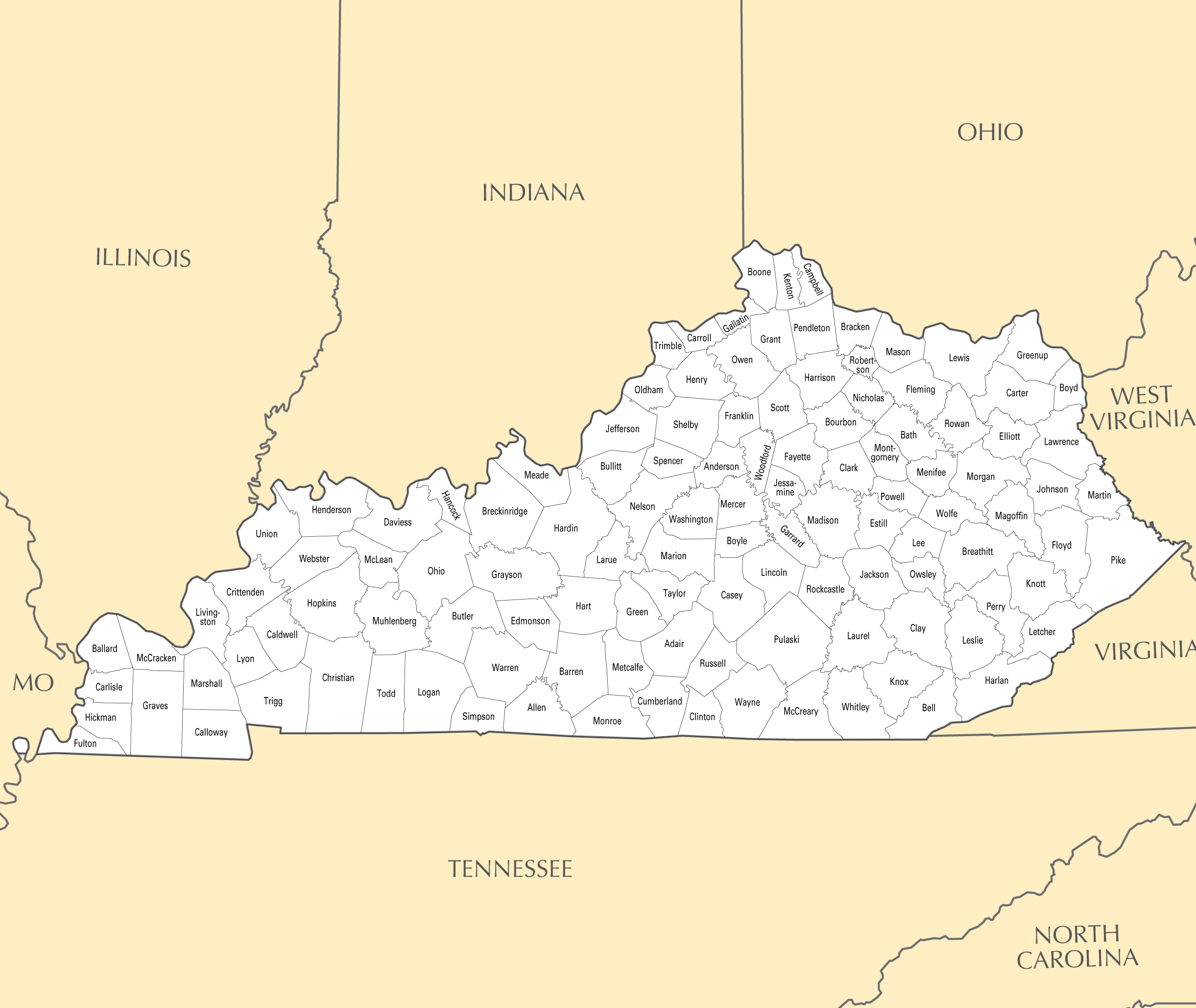 Printable Kentucky Map With Cities