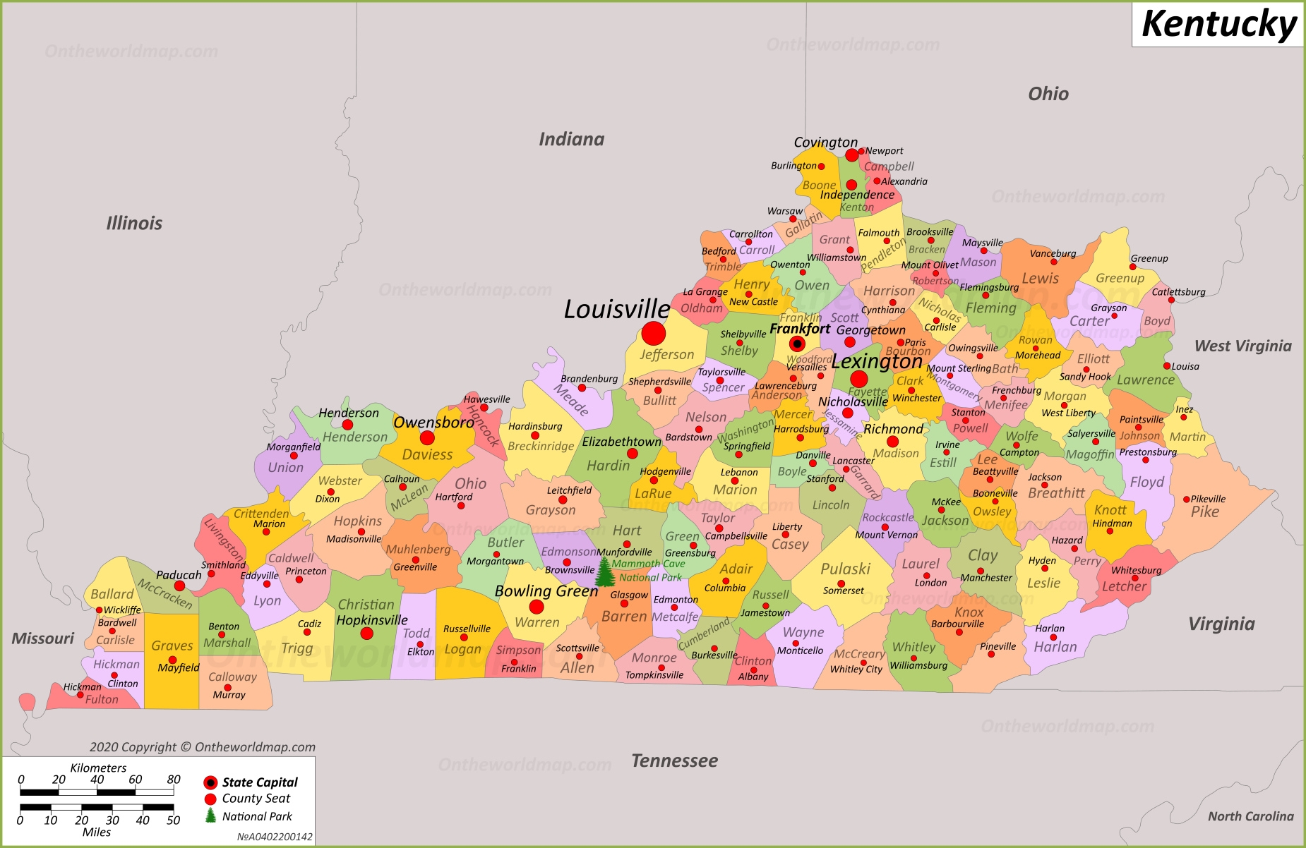 Printable Kentucky Map With Cities