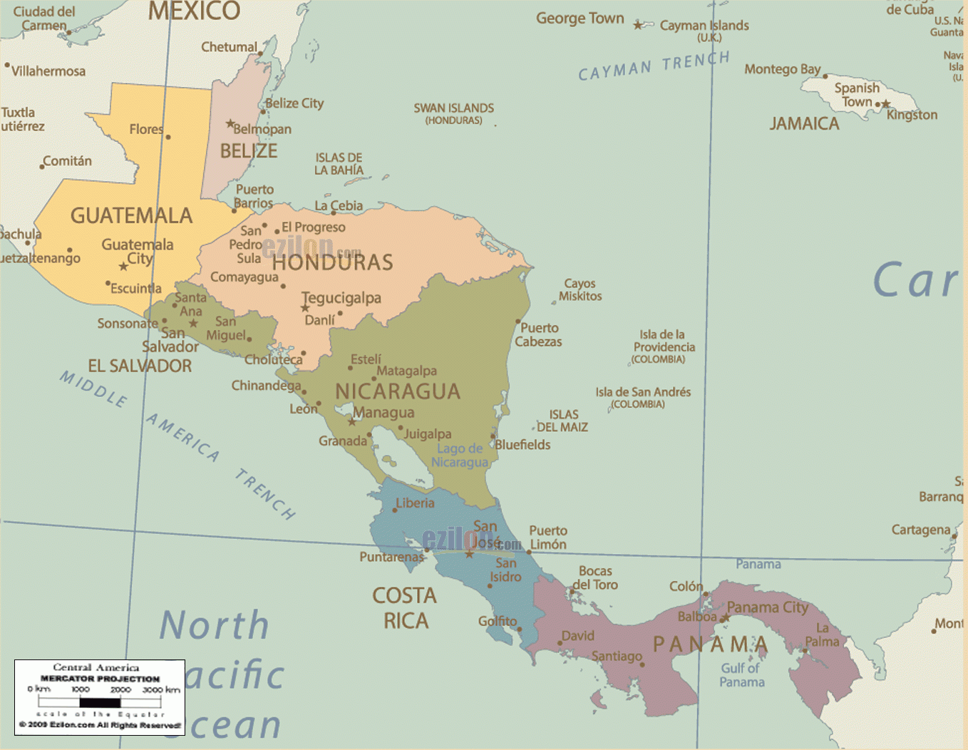 Printable Map Central America