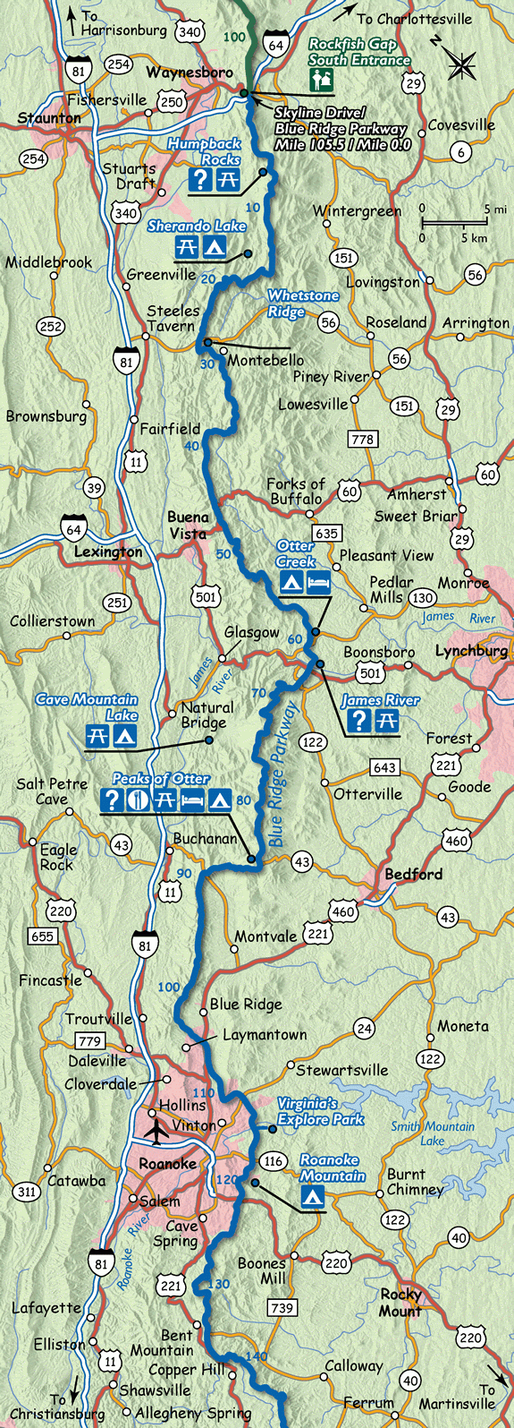Printable Map Of Blue Ridge Parkway Adams Printable Map