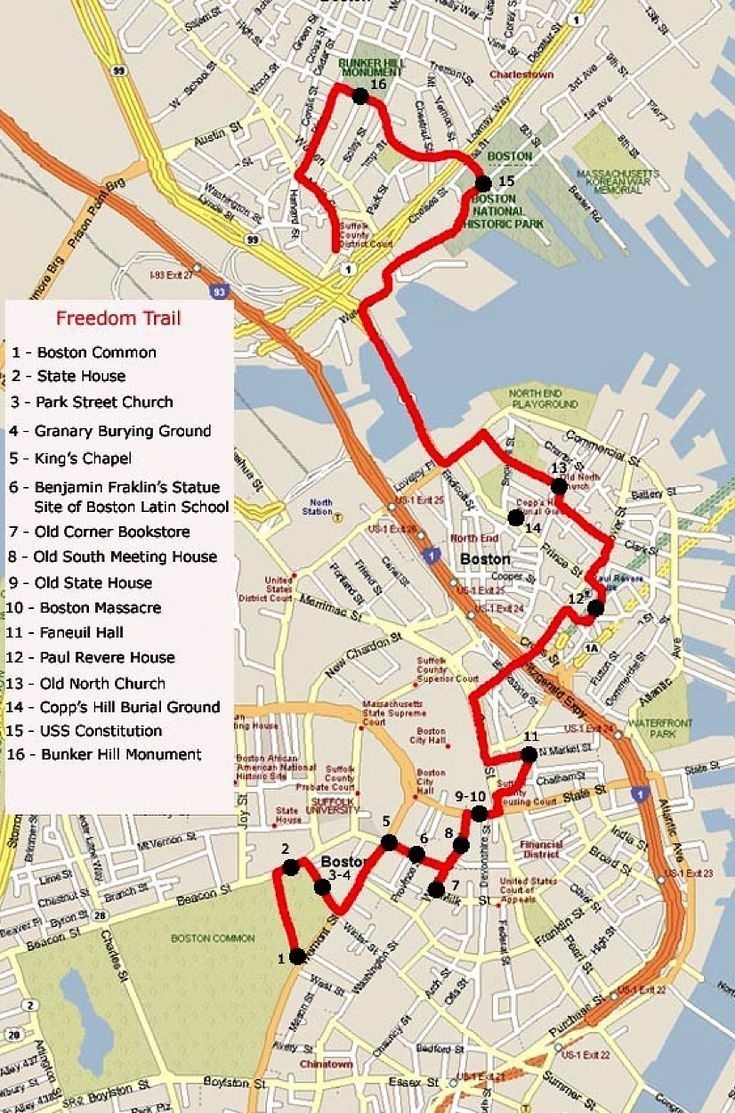 Printable Map Of Boston Freedom Trail Printable Map