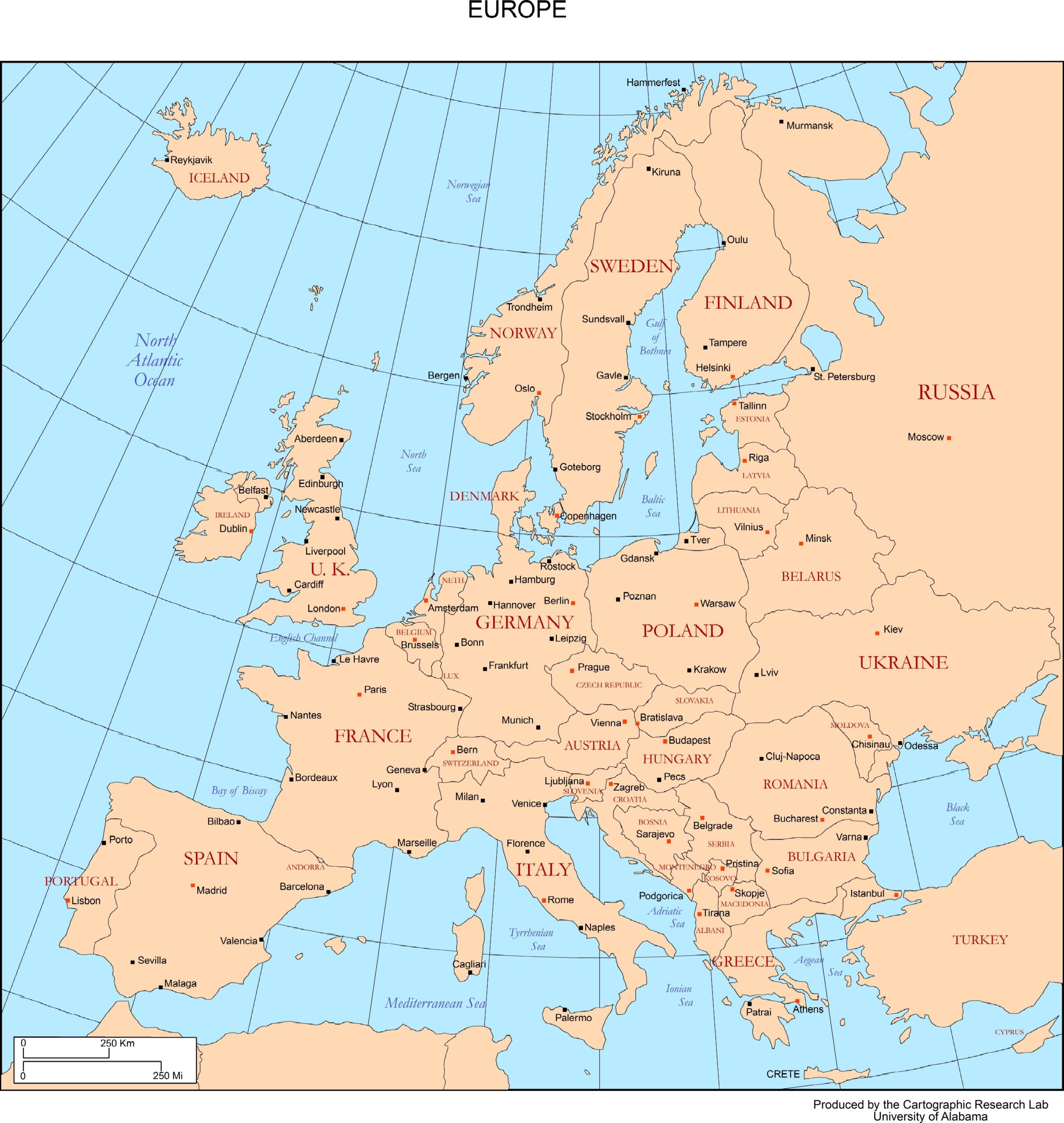 Printable Map Of Europe Printable Map Of Europe