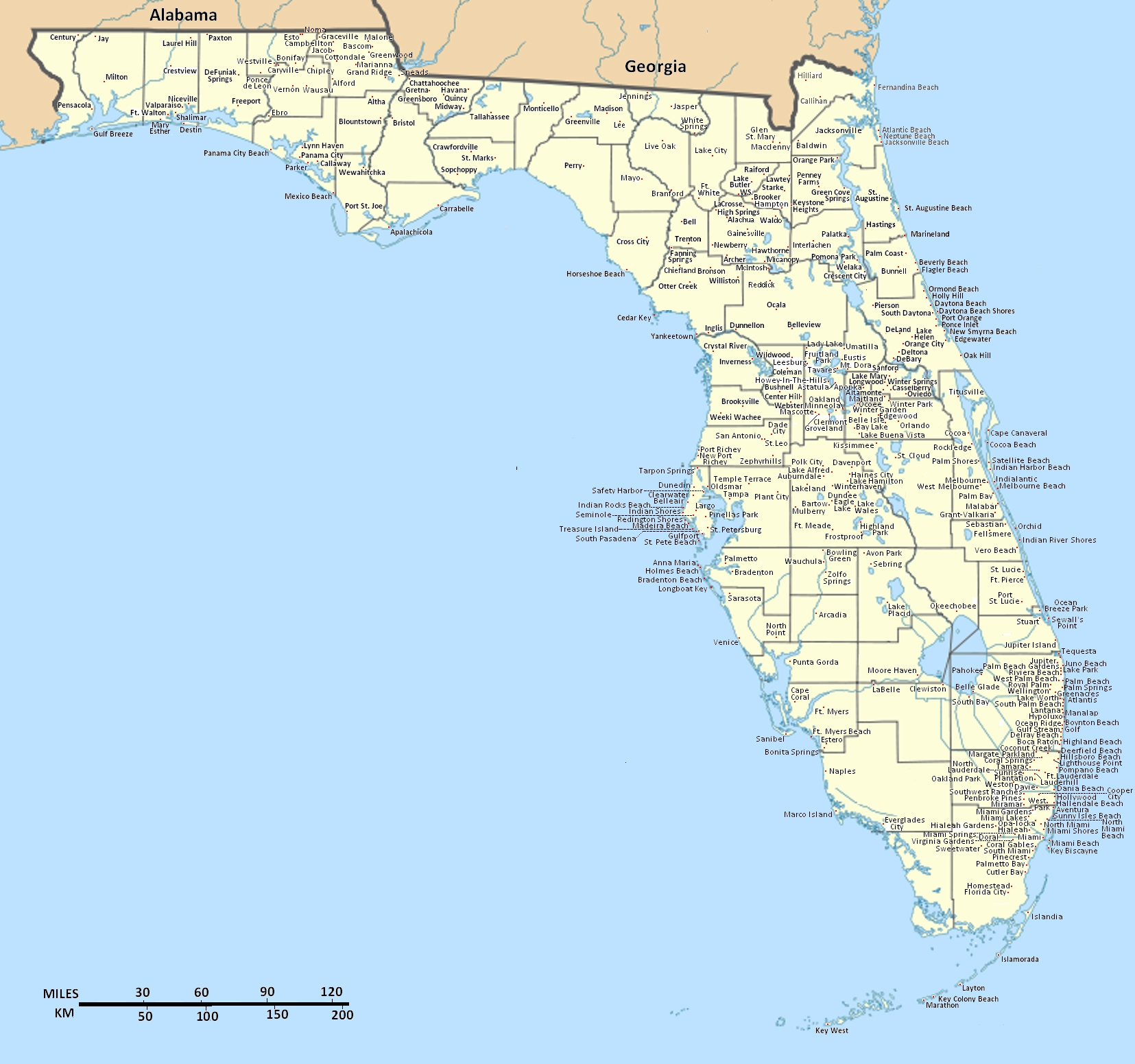 Printable Map Of Florida Cities