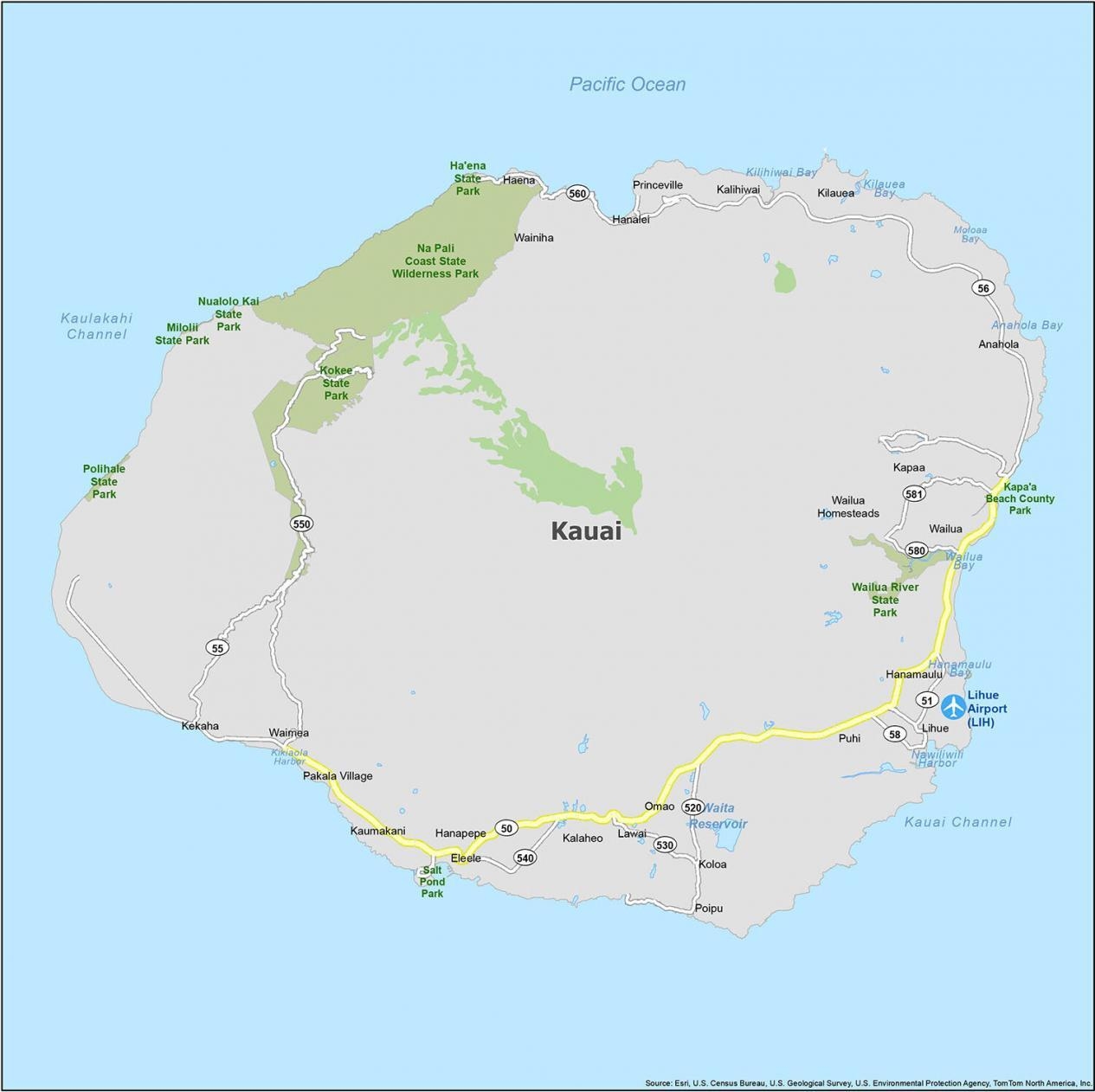 Printable Map Of Kauai Hawaii