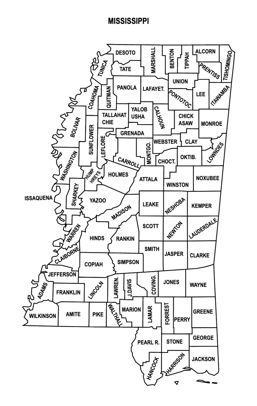 Printable Map Of Mississippi Counties