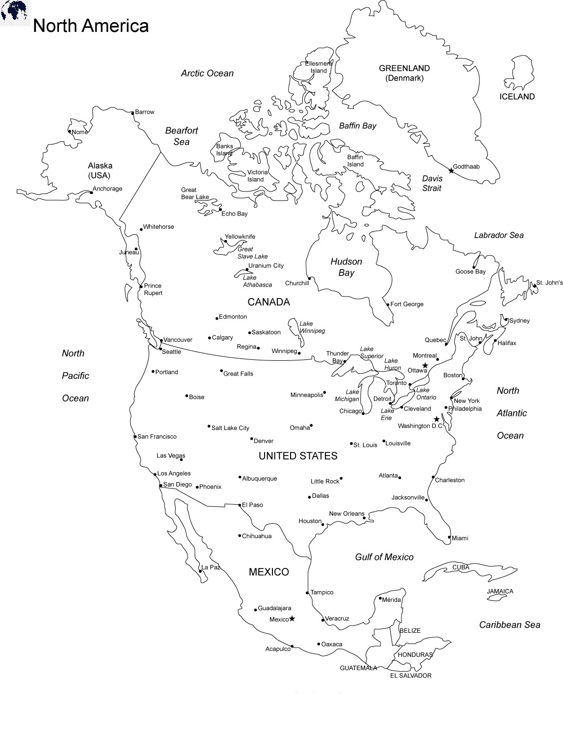 Printable Map Of North America Blank World Map