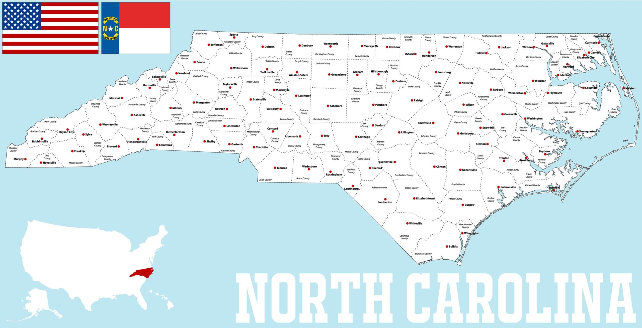 Printable Map Of North Carolina Cities