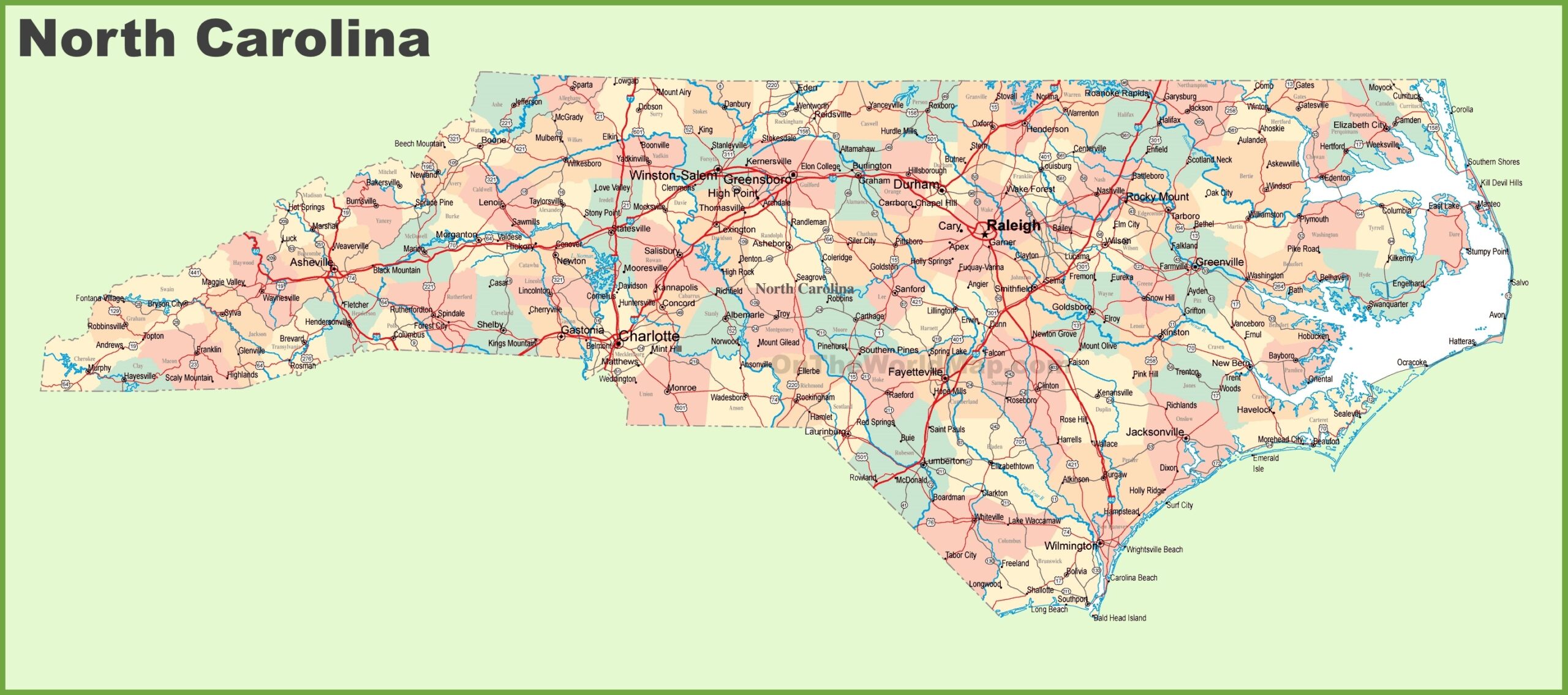 Printable Map Of North Carolina Cities