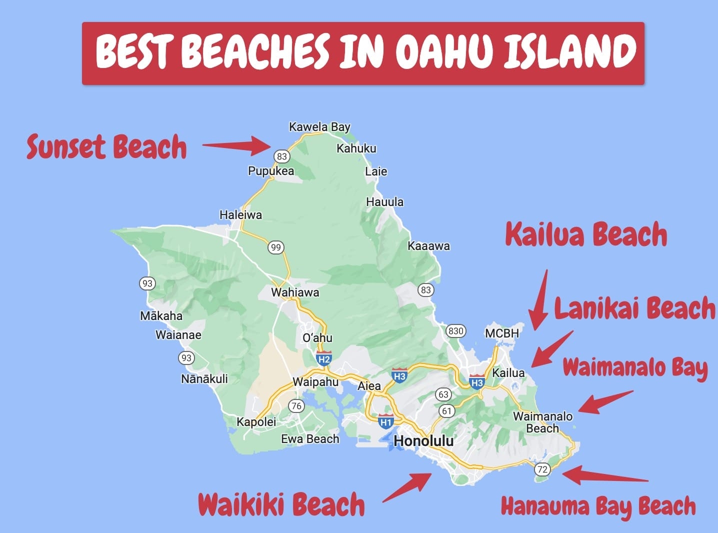 Printable Map Of Oahu Beaches