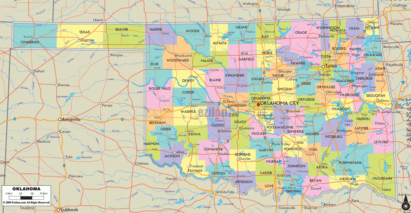 Printable Map Of Oklahoma Counties