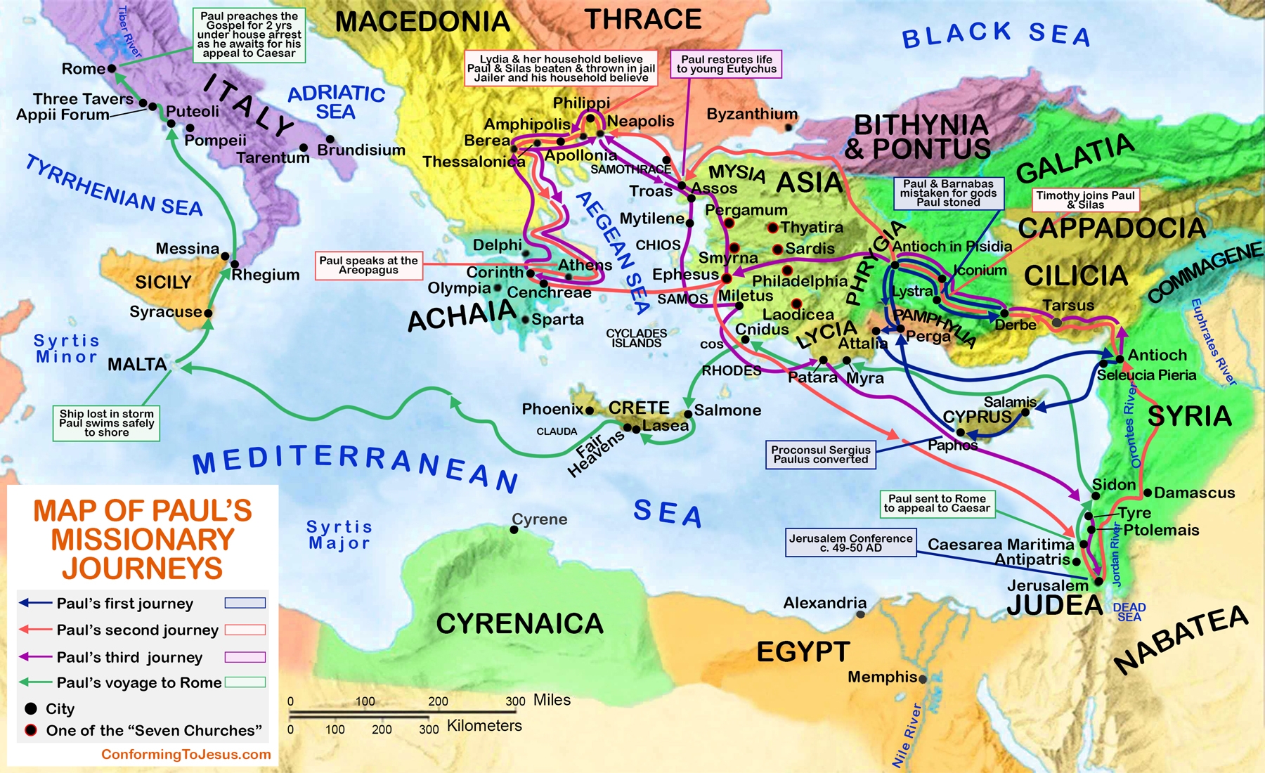 Printable Map Of Paul 39 s Missionary Journeys