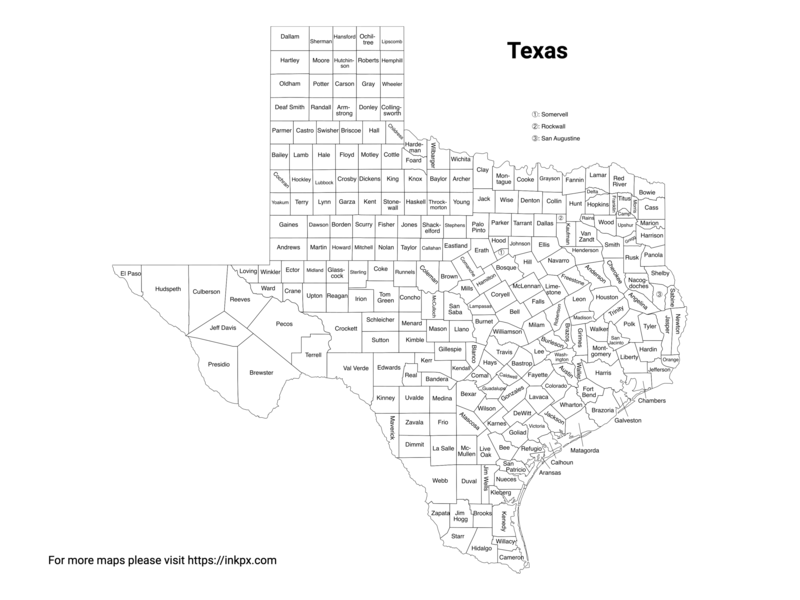Printable Map Of Texas County With Labels InkPx