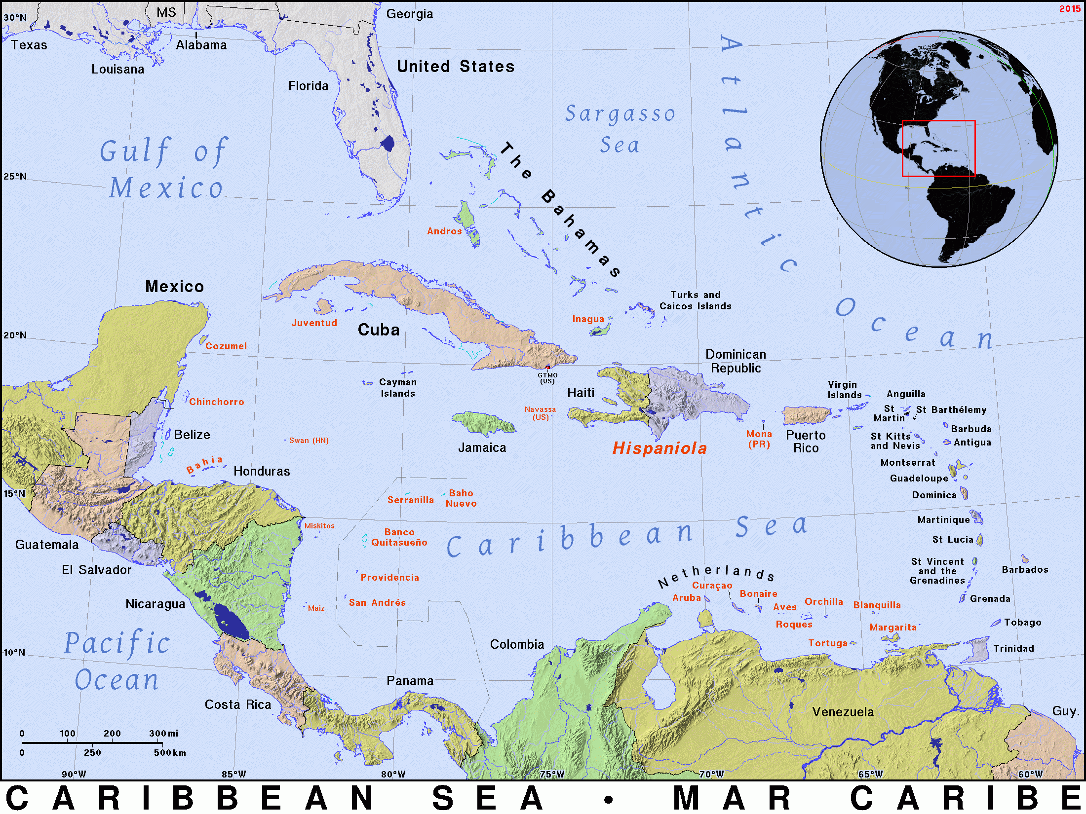 Printable Map Of The Caribbean Islands