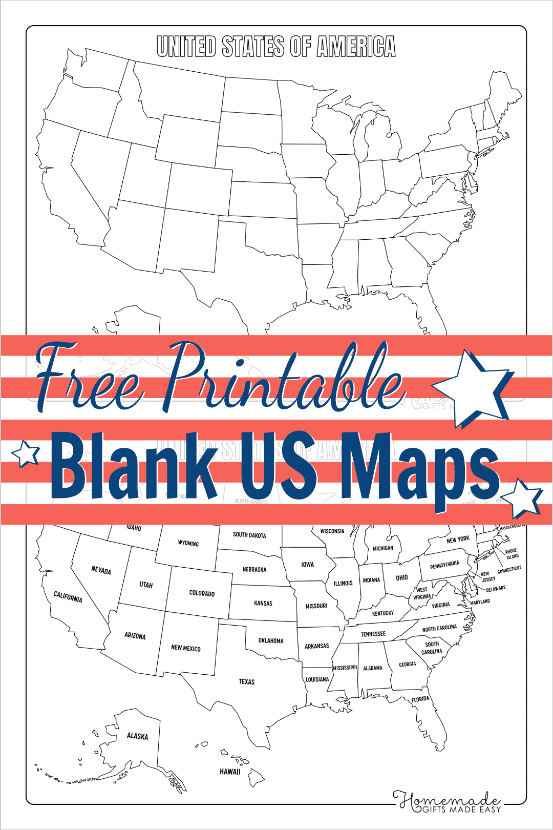 Printable Map Of USA Blank
