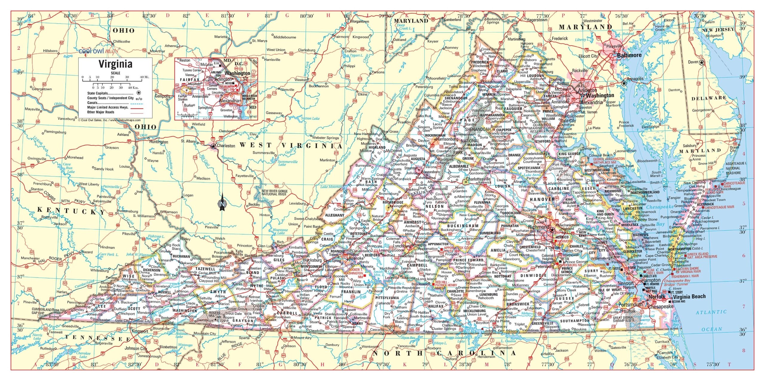 Printable Map Of Virginia