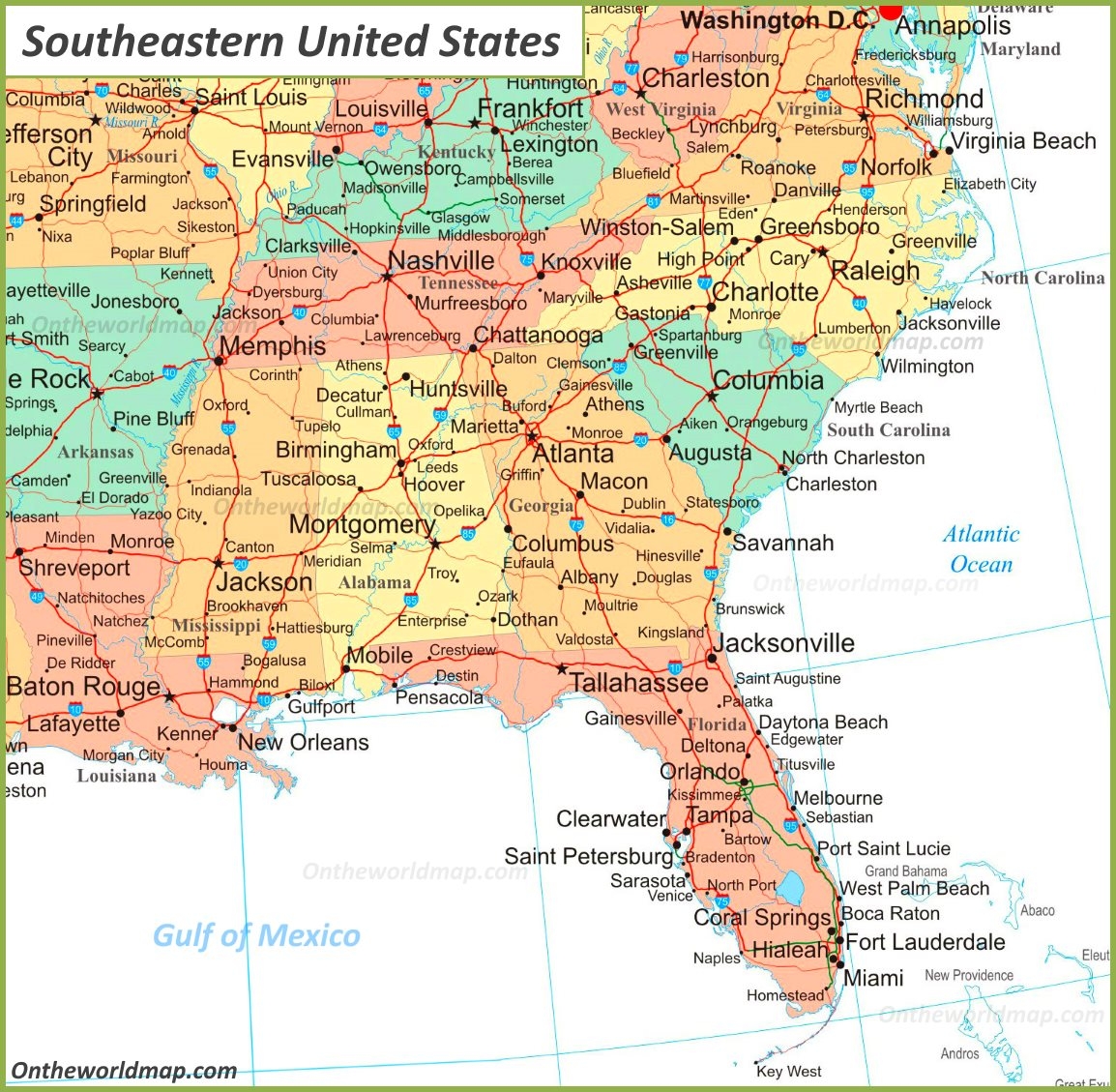 Printable Map Southeast Us