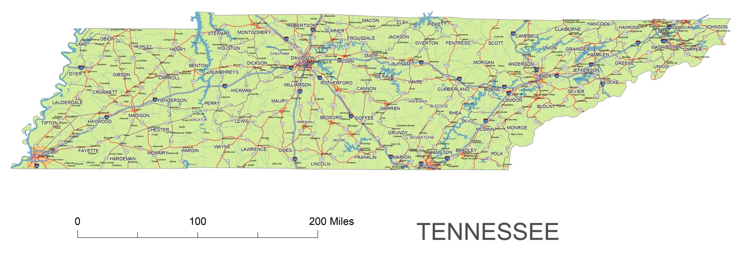 Printable Map Tennessee Free Printable Map