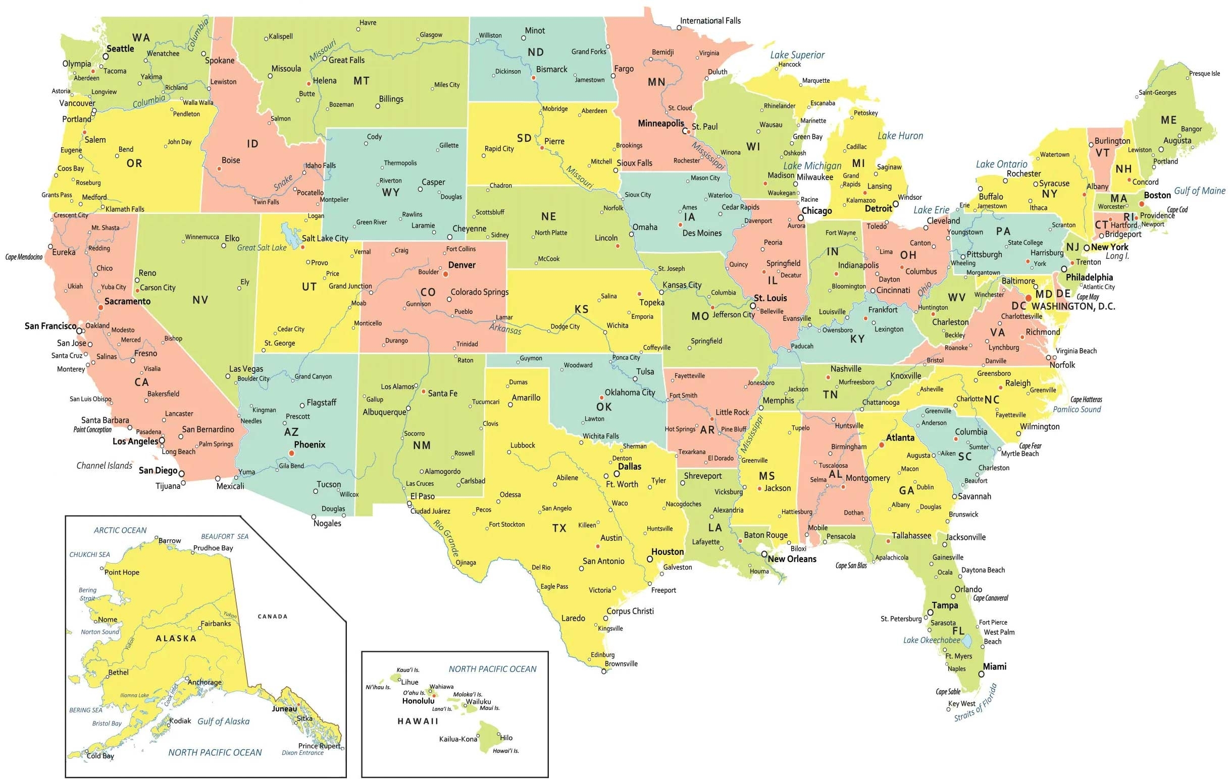 Printable Map United States Major Cities Free Printable Map