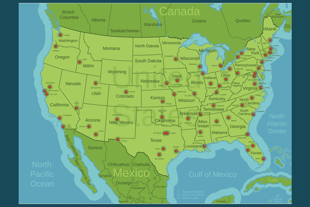Printable Map United States Major Cities Printable Sight Words List