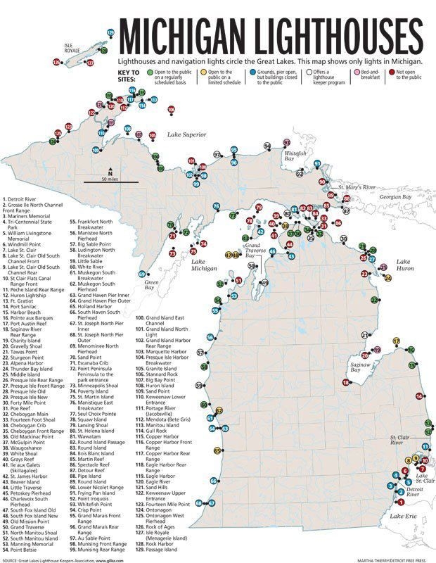 Printable Michigan Lighthouse Map