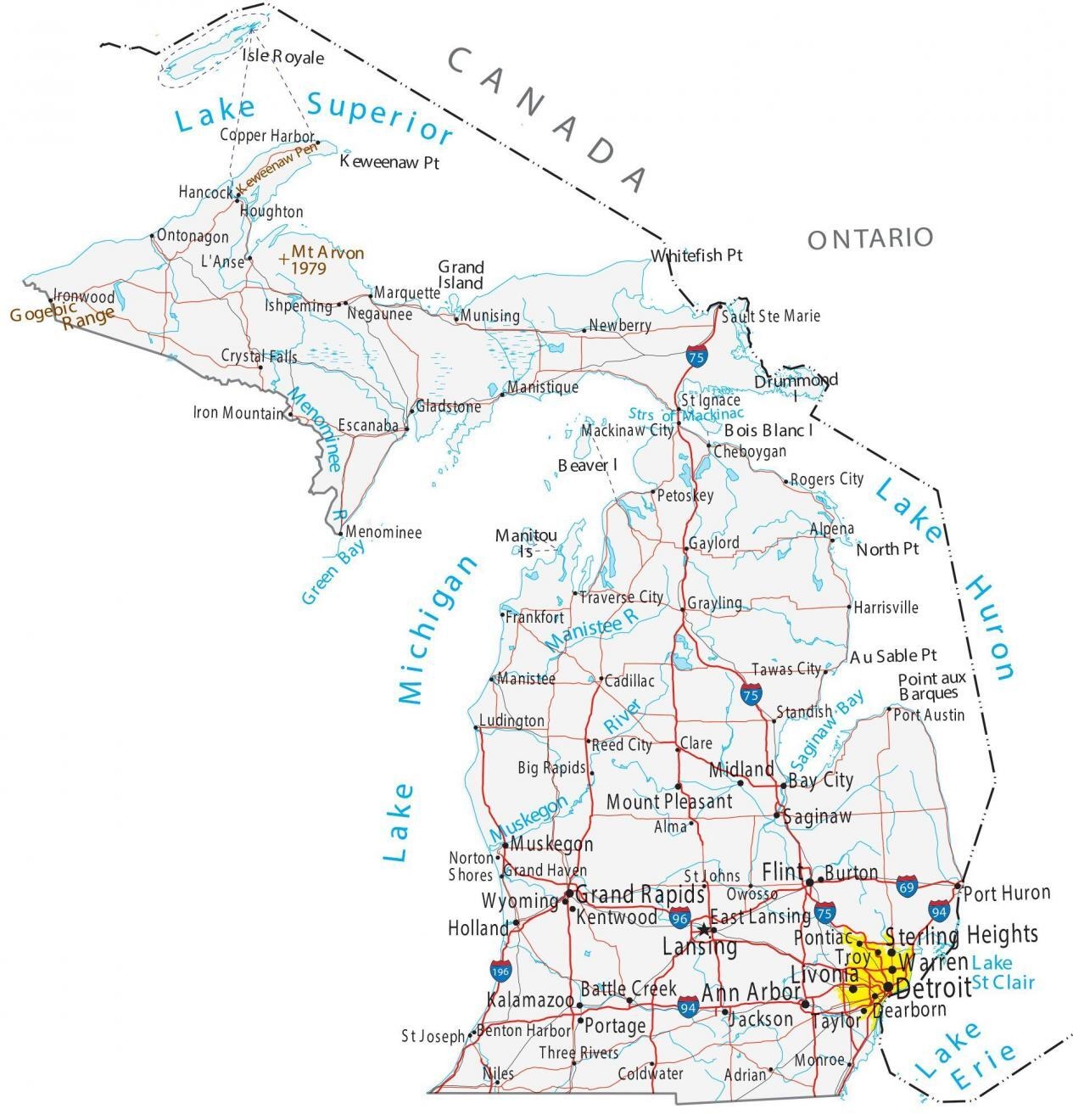 Printable Michigan Map With Cities Fanny Printable