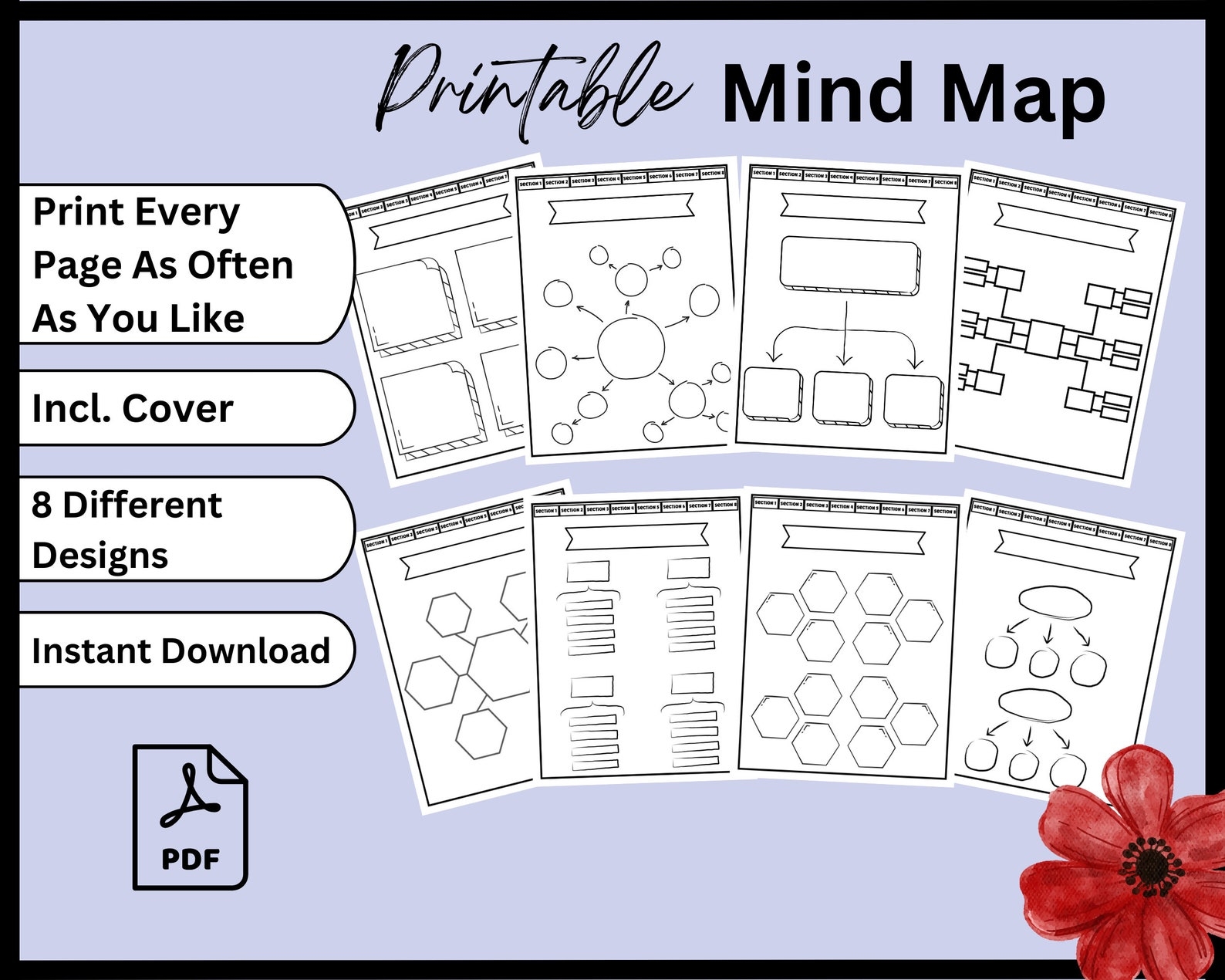Printable Mind Map Brainstorming Printable Template Digital Etsy 