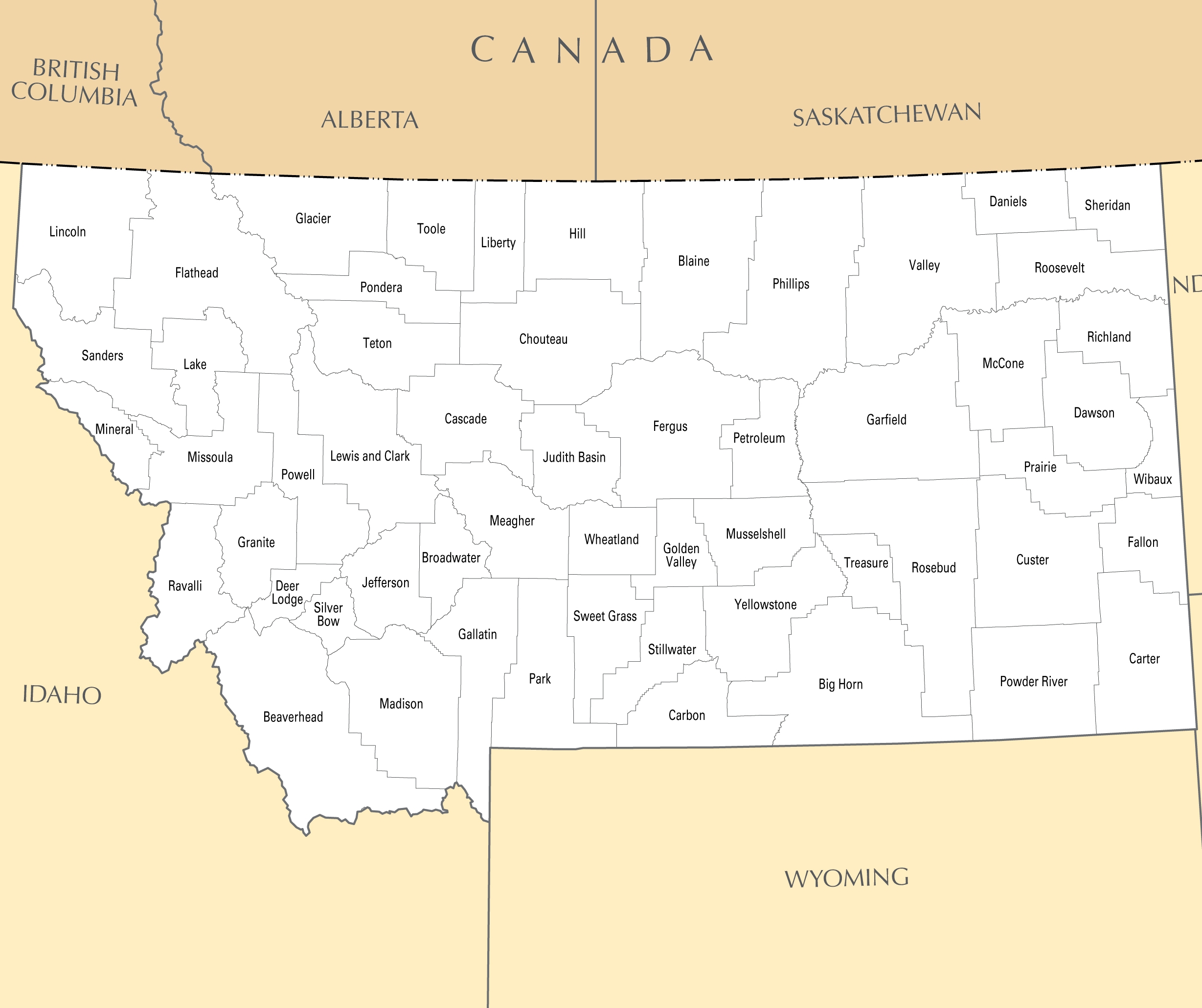 Printable Montana County Map