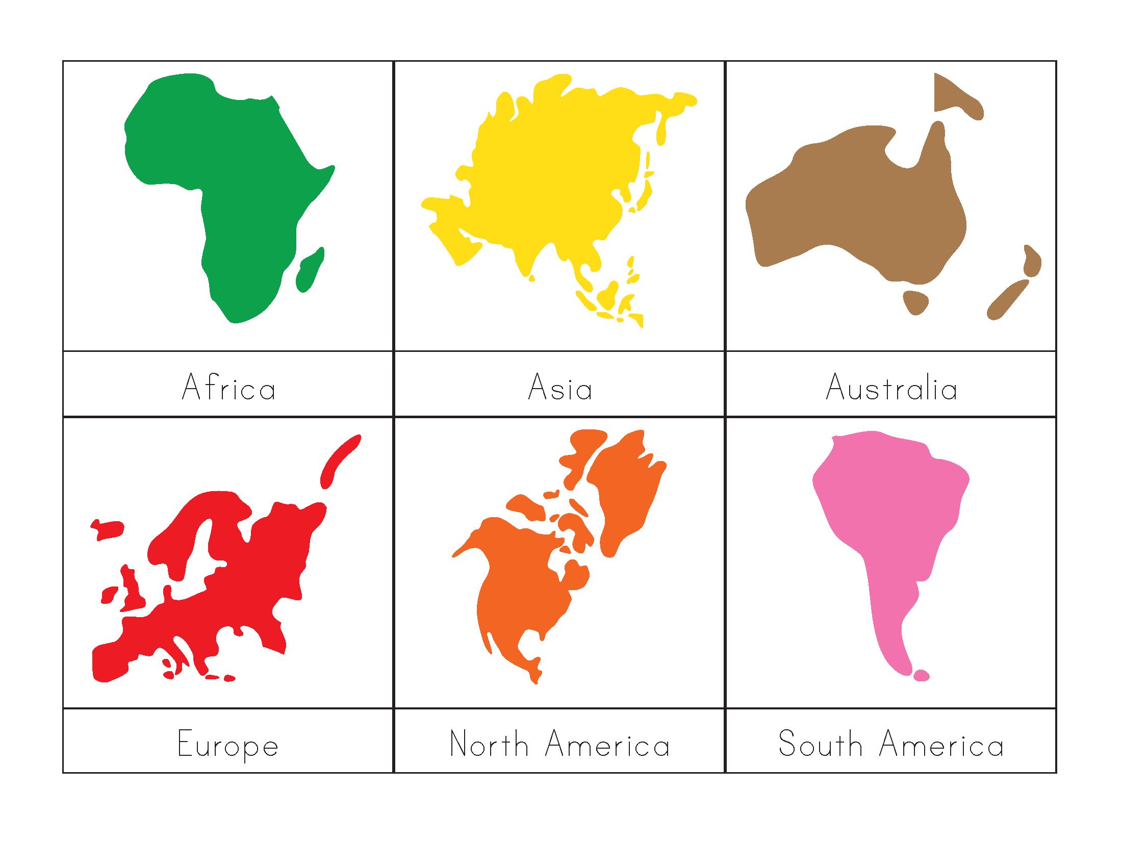 Printable Montessori Continent Map