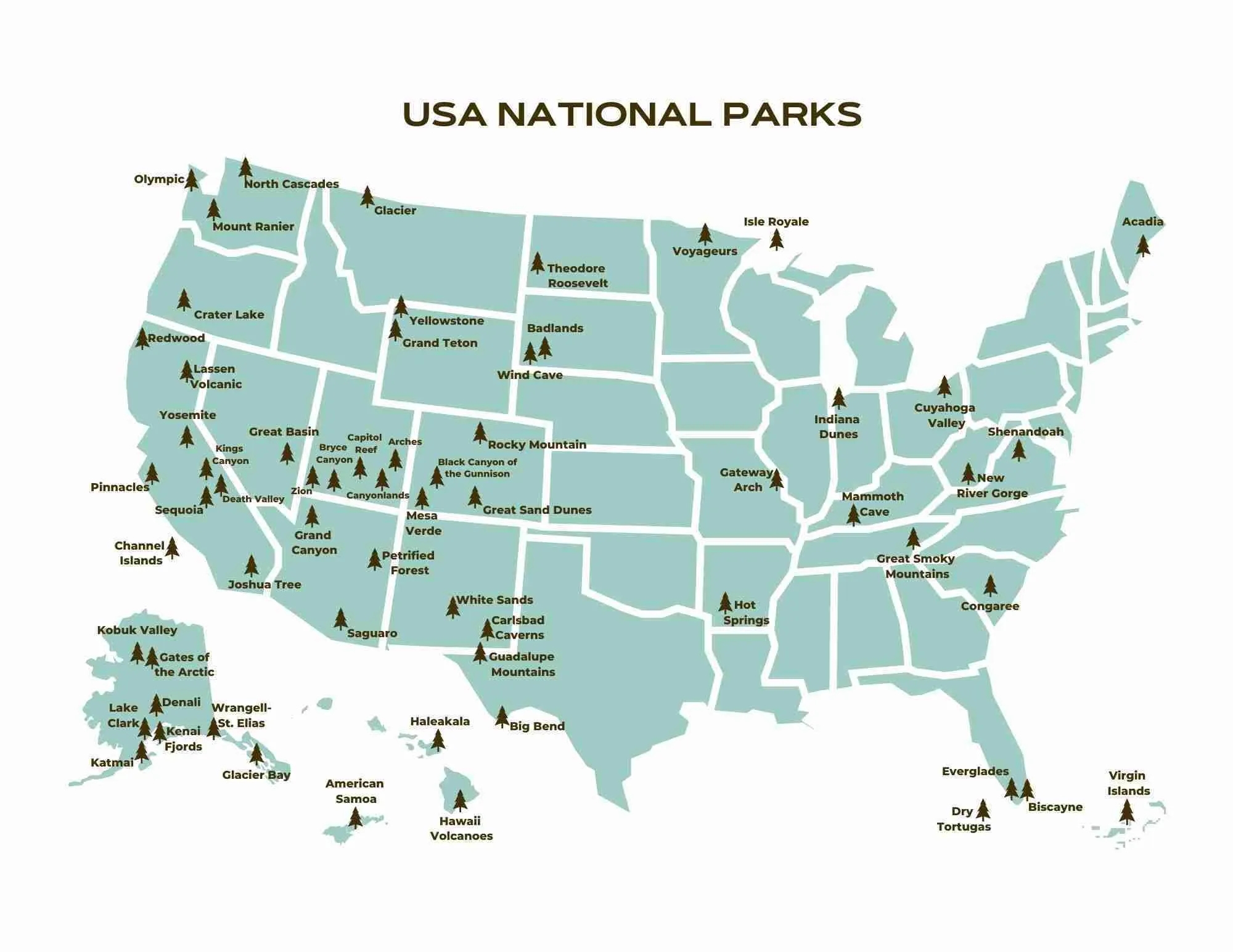 Printable National Parks Map USA