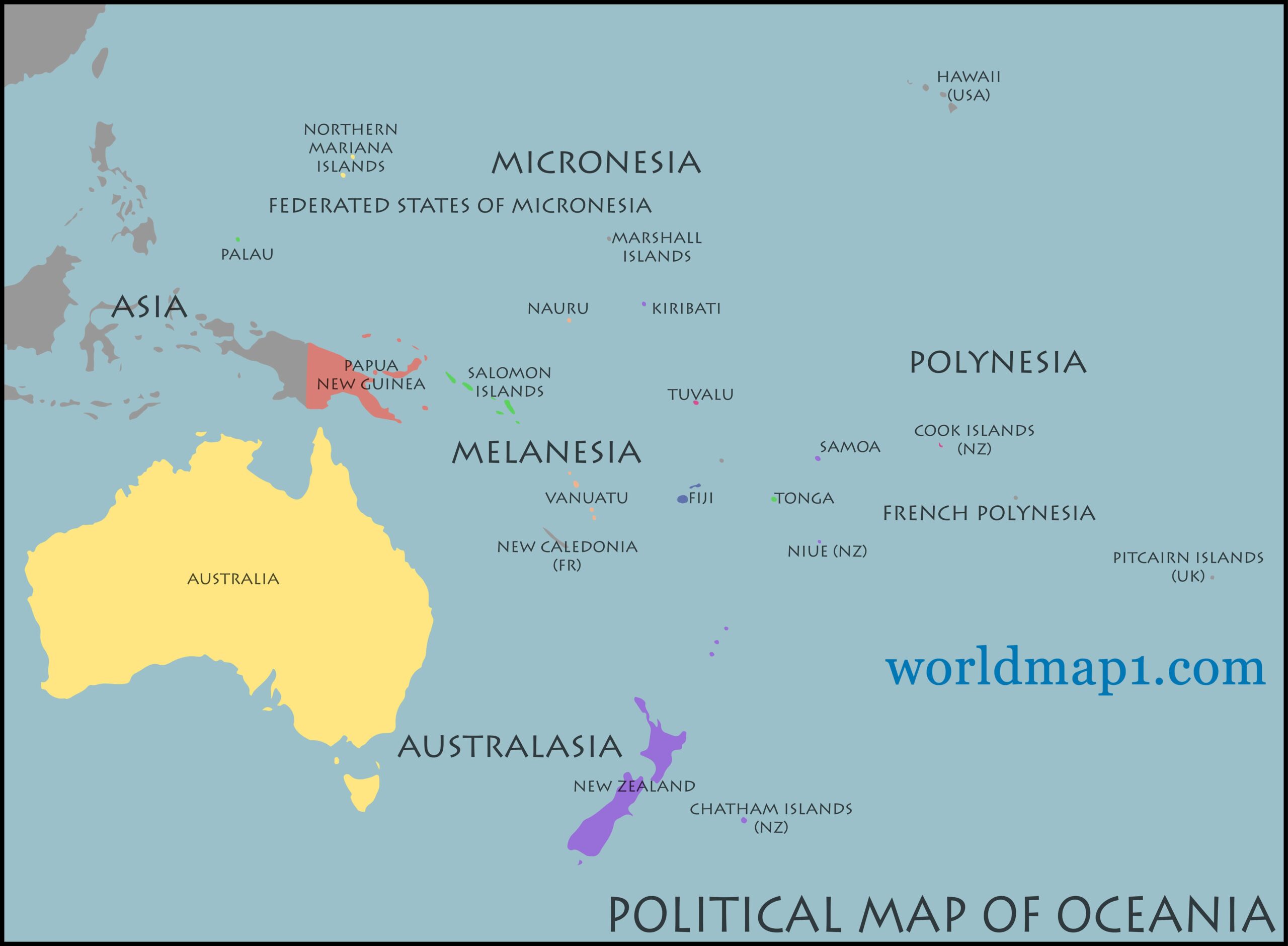 Printable Oceania Map