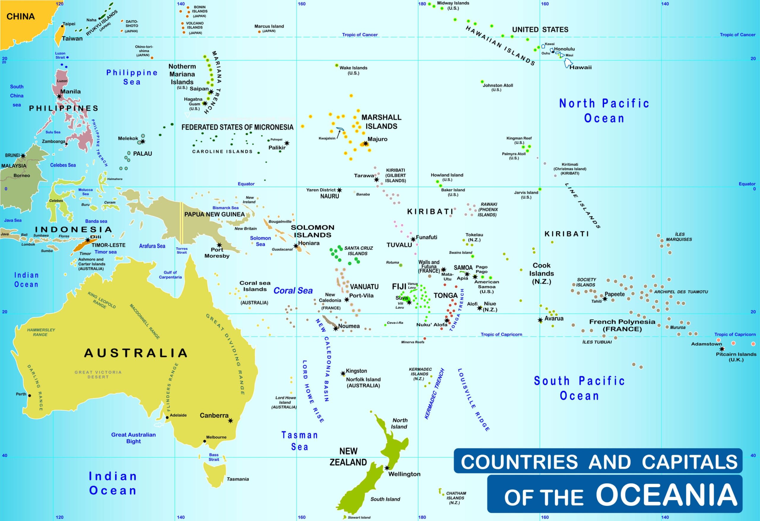 Printable Oceania Map