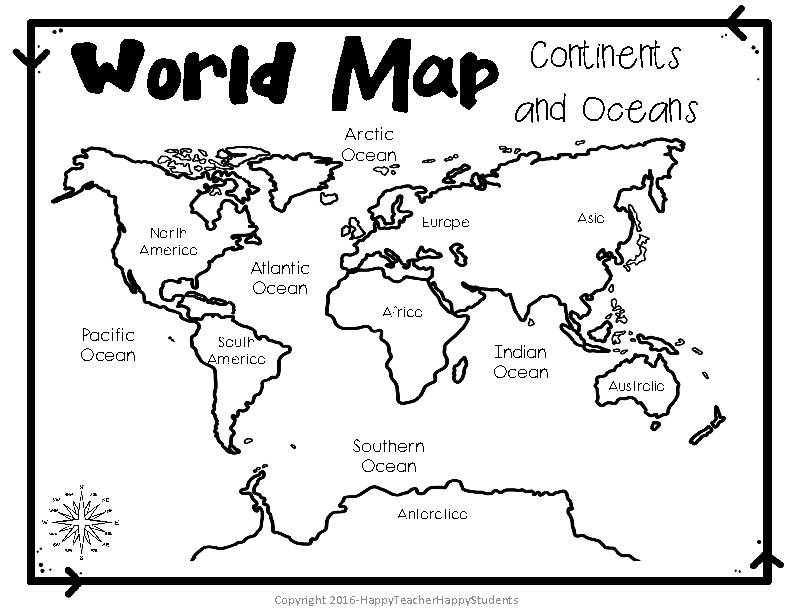 Printable Oceans Coloring Map For Kids The Continents Of 54 OFF