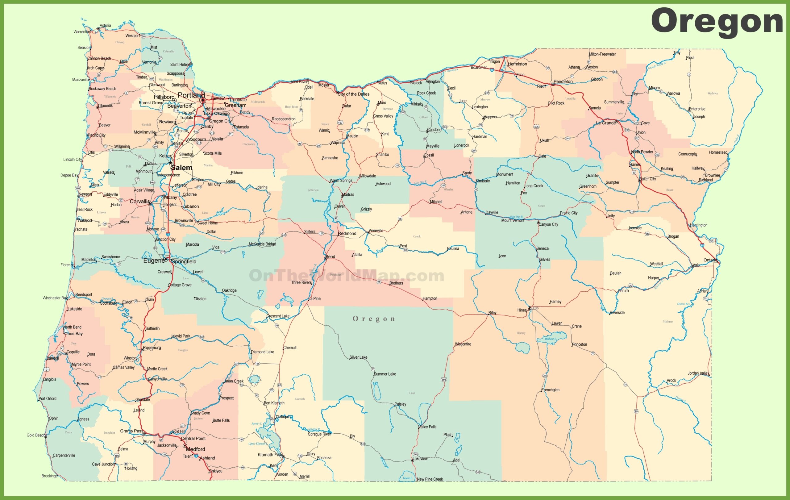 Printable Oregon Map With Cities