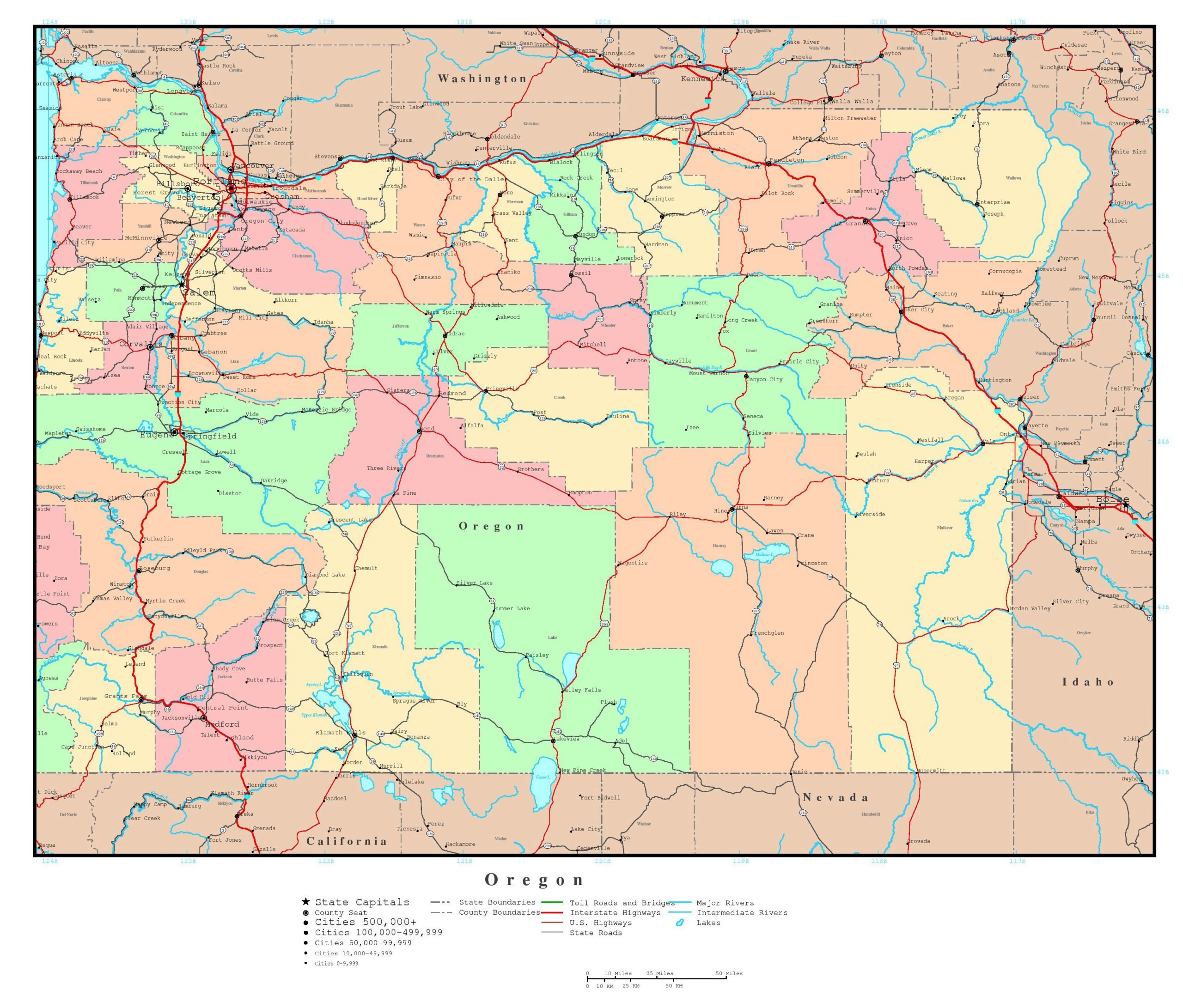 Printable Oregon Map With Cities