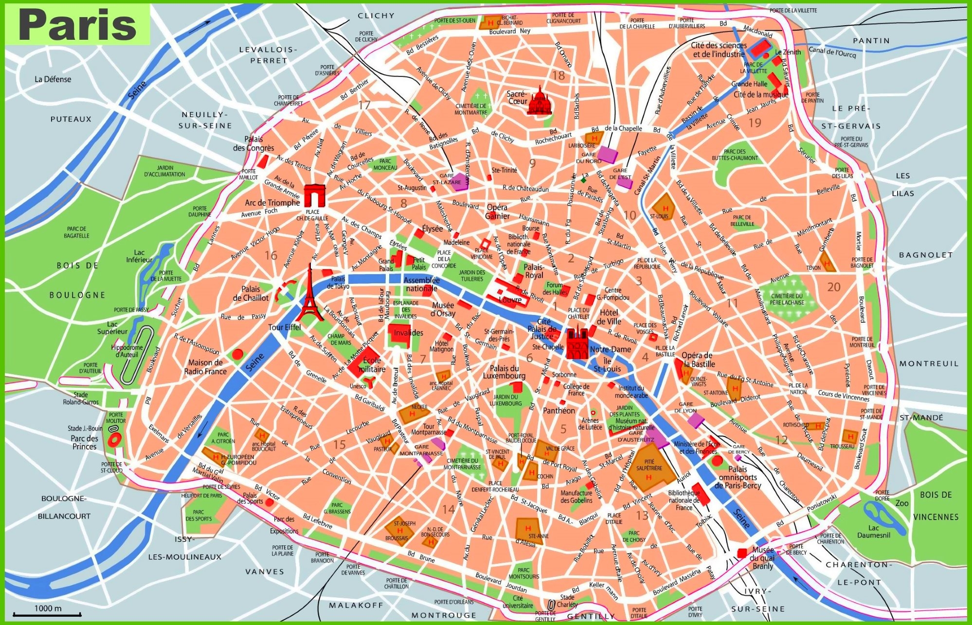 Printable Paris Tourist Attractions Map Free Math Worksheet Printable