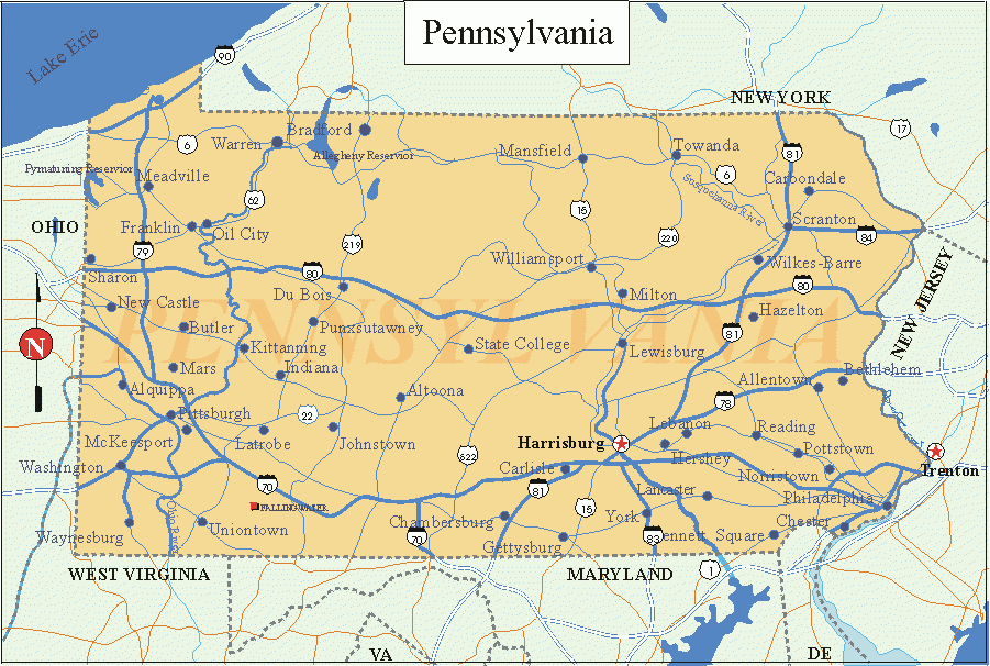 Printable Pennsylvania State Map