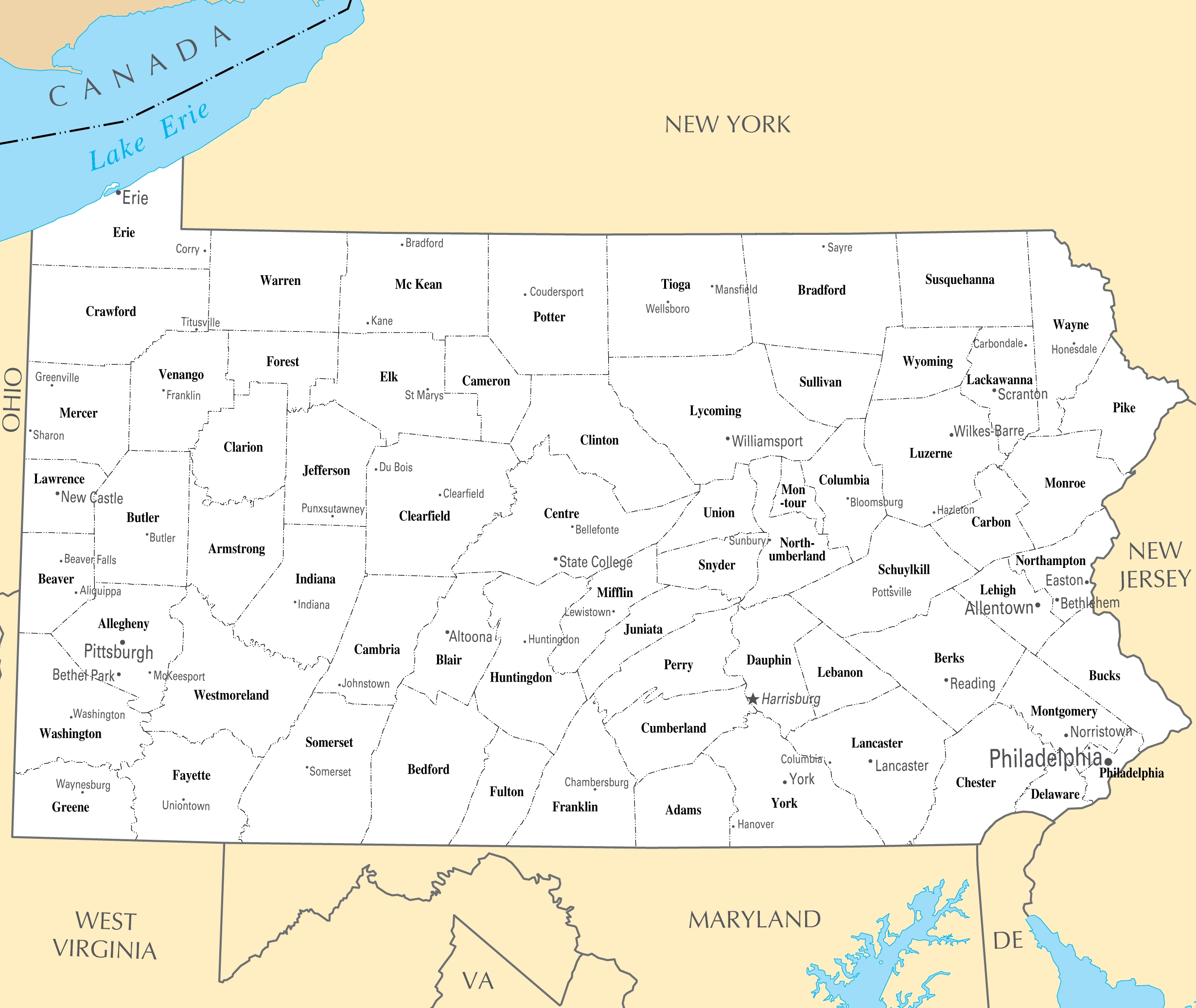 Printable Pennsylvania State Map