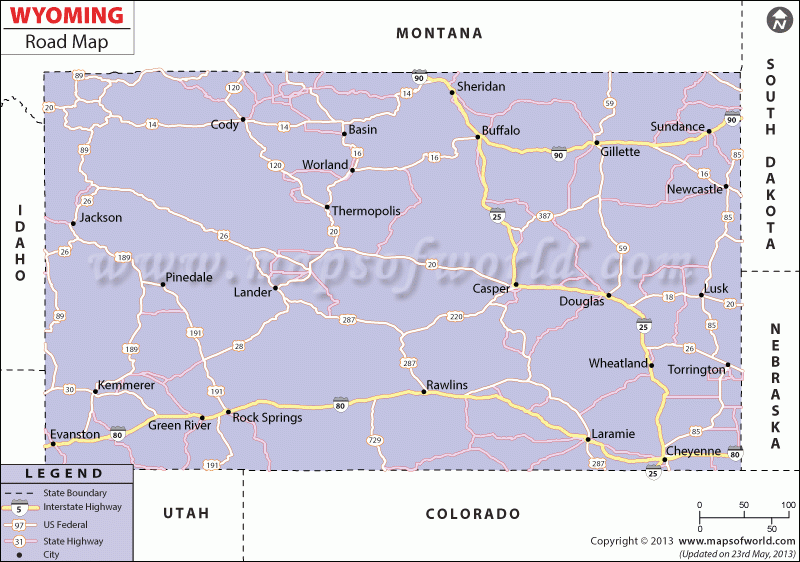 Printable Road Map Of Wyoming